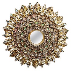 Espejo de Pared Grande Velásquez Español Colonial Decorado con Madera Dorada y Lentejuelas