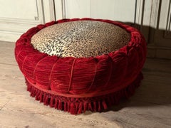 Large velvet pouf with trimmings, around 1880