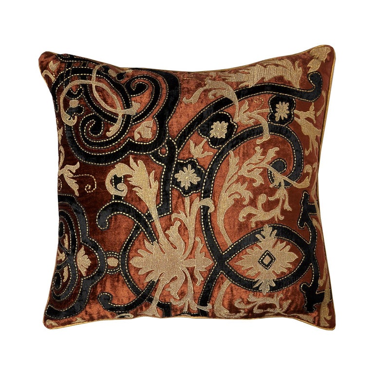  Large  Velvet  Throw Pillow  with Embroidery by Zuber For 