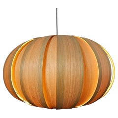 Large Veneer Rare Midcentury Pendant, Denmark, 1960s