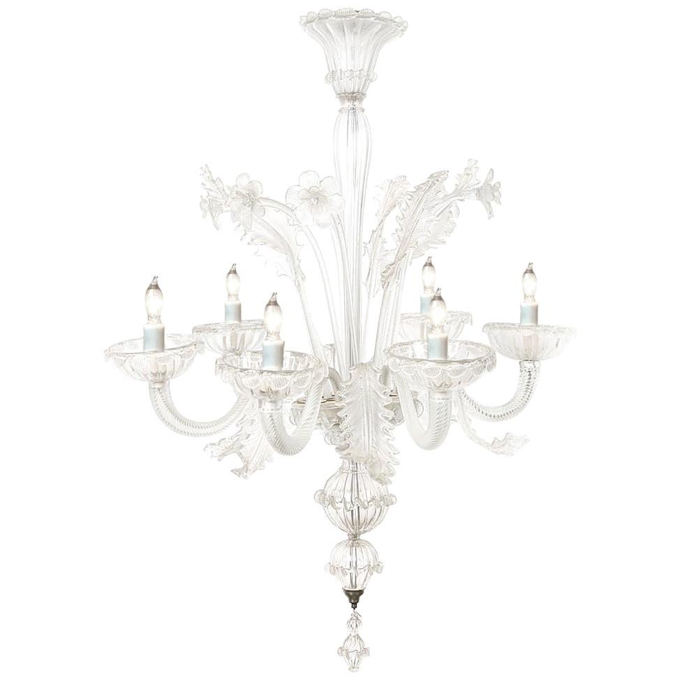 Grand lustre vénitien à 6 lumières en verre de Murano des années 1950 ou antérieur