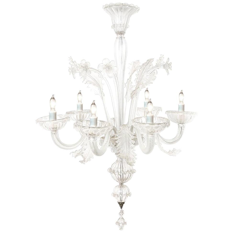 Large Venetian 6-Light Chandelier Murano 1950's or Earlier For Sale