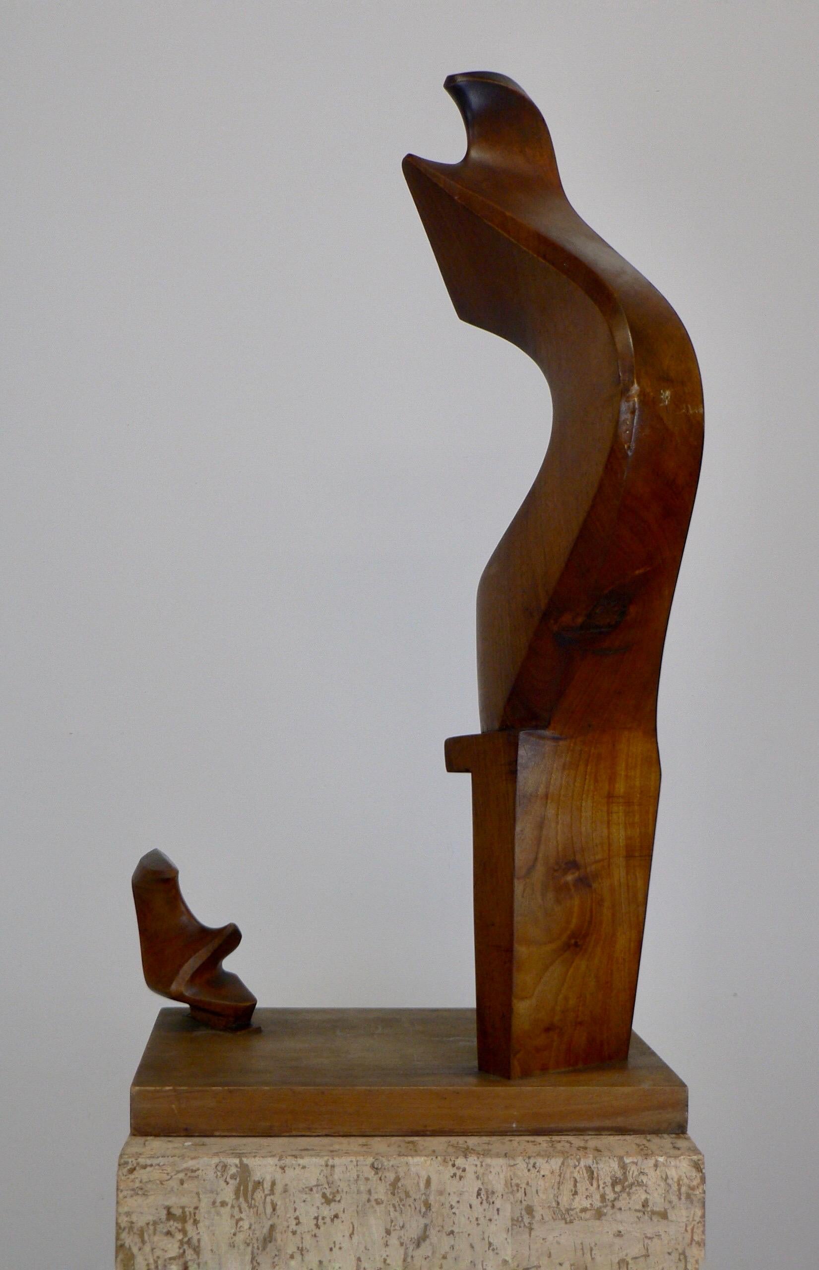 Italian Large Venetian abstract sculpture in solid walnut by Giuseppe Carli - 1961 For Sale