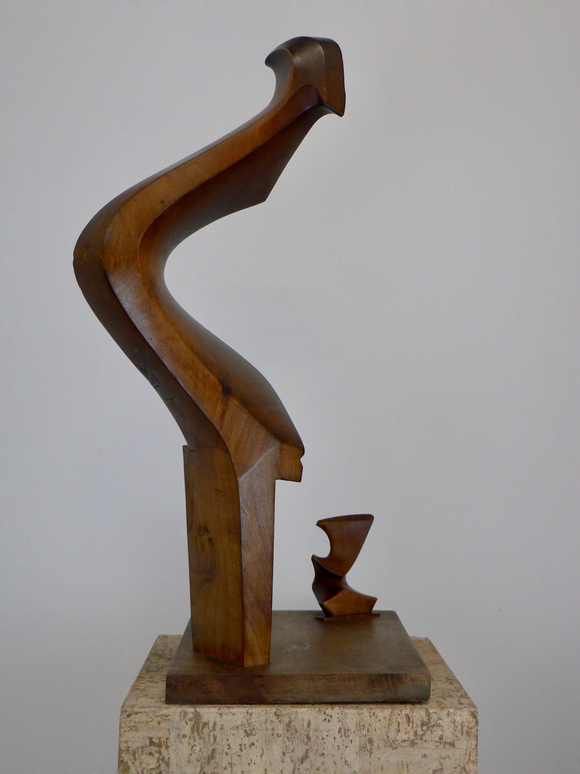 Carved Large Venetian abstract sculpture in solid walnut by Giuseppe Carli - 1961 For Sale