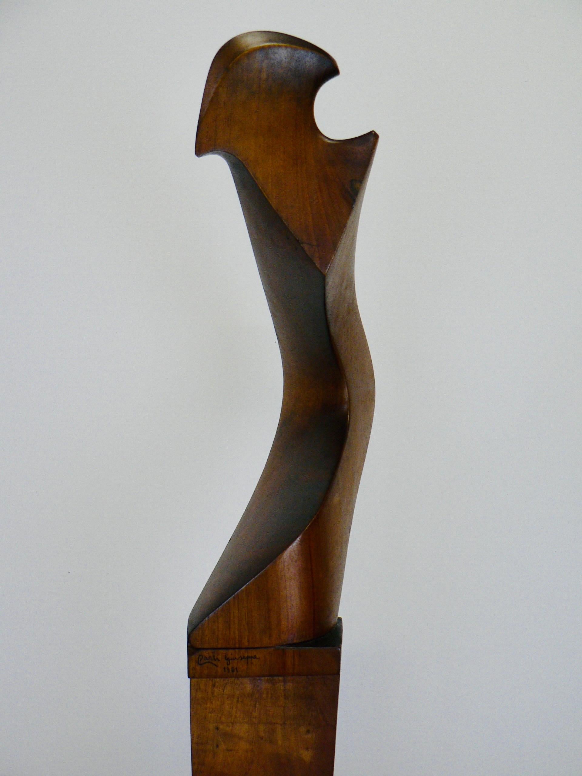 Large Venetian abstract sculpture in solid walnut by Giuseppe Carli - 1961 For Sale 2