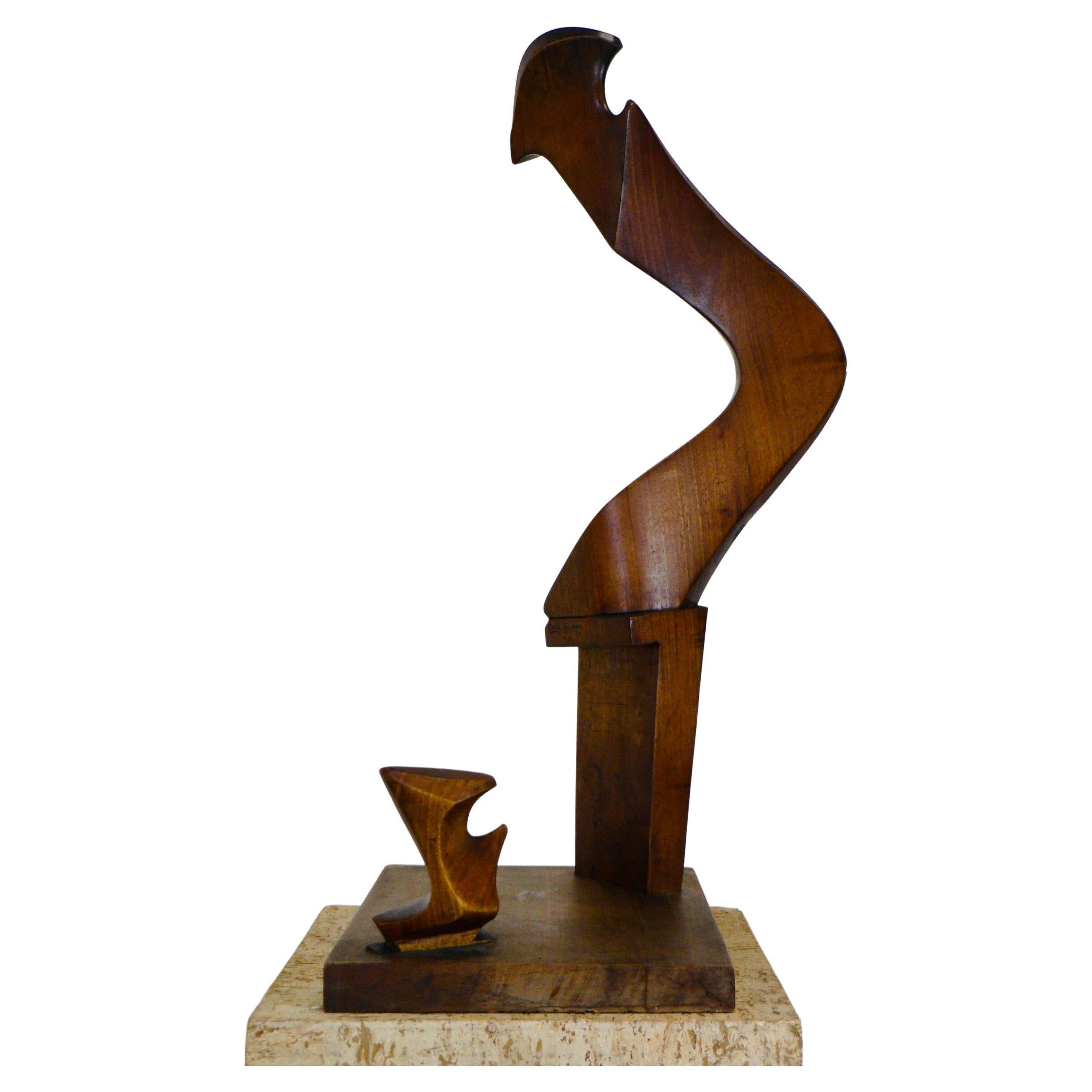 Large Venetian abstract sculpture in solid walnut by Giuseppe Carli - 1961 For Sale