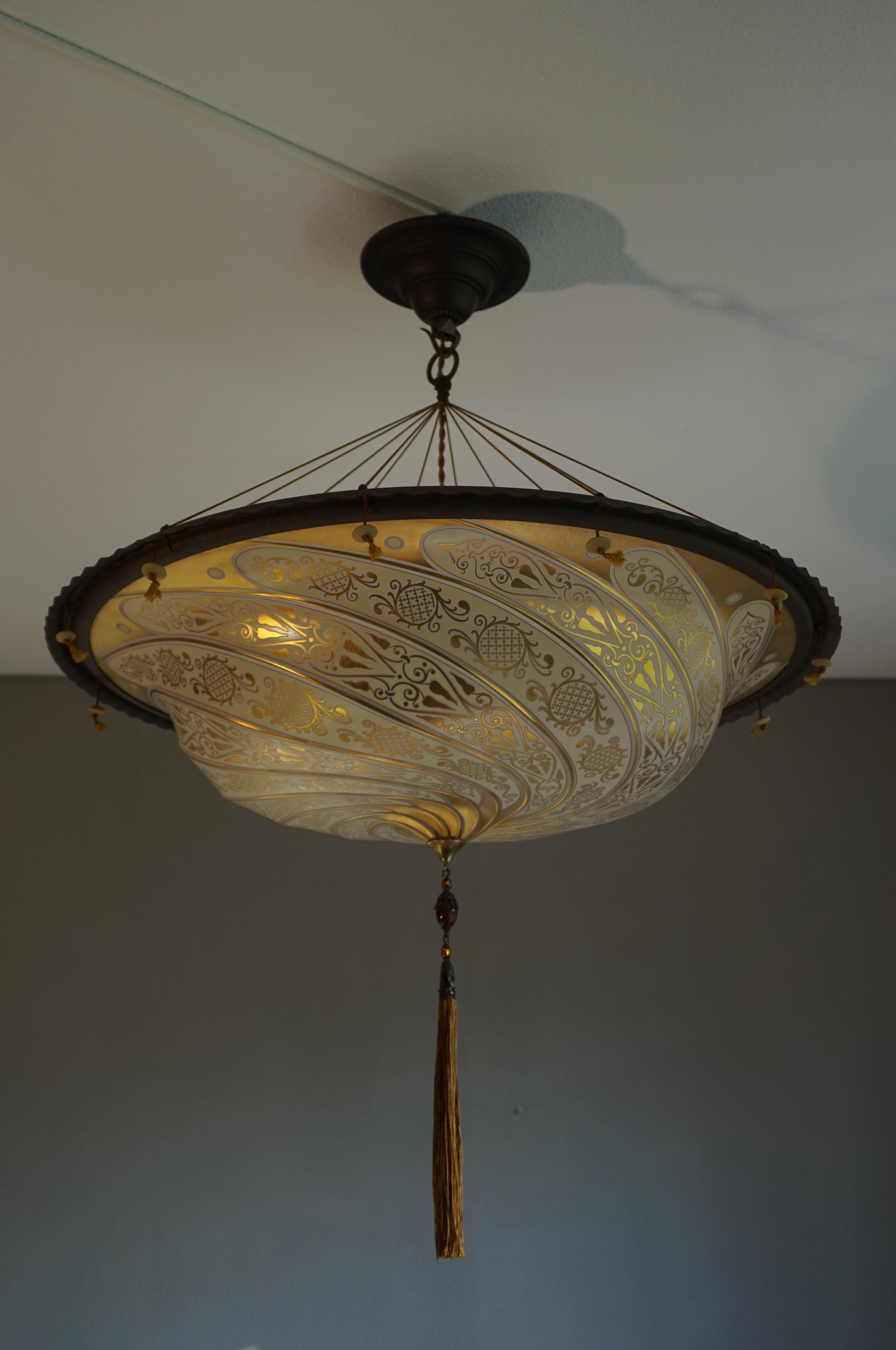 Metal Large Venetian Art Glass Flush Mount / Pendant Design by Mariano Fortuny, Italy