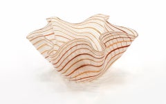 Large Venetian Art Glass Handkerchief Bowl in Amber / Orange and Clear Glass