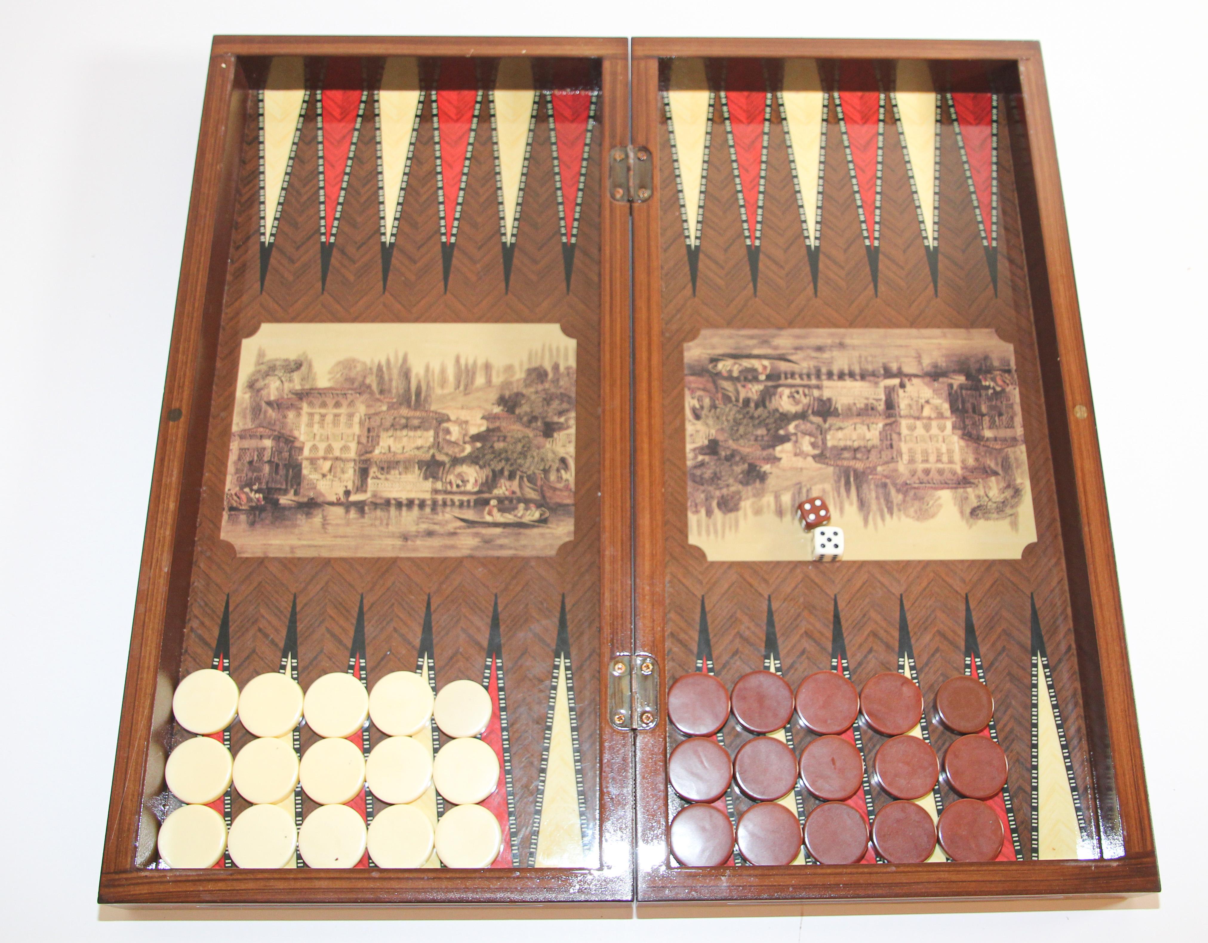 Large Venetian Backgammon Board Box with Game Pieces, Italy 3