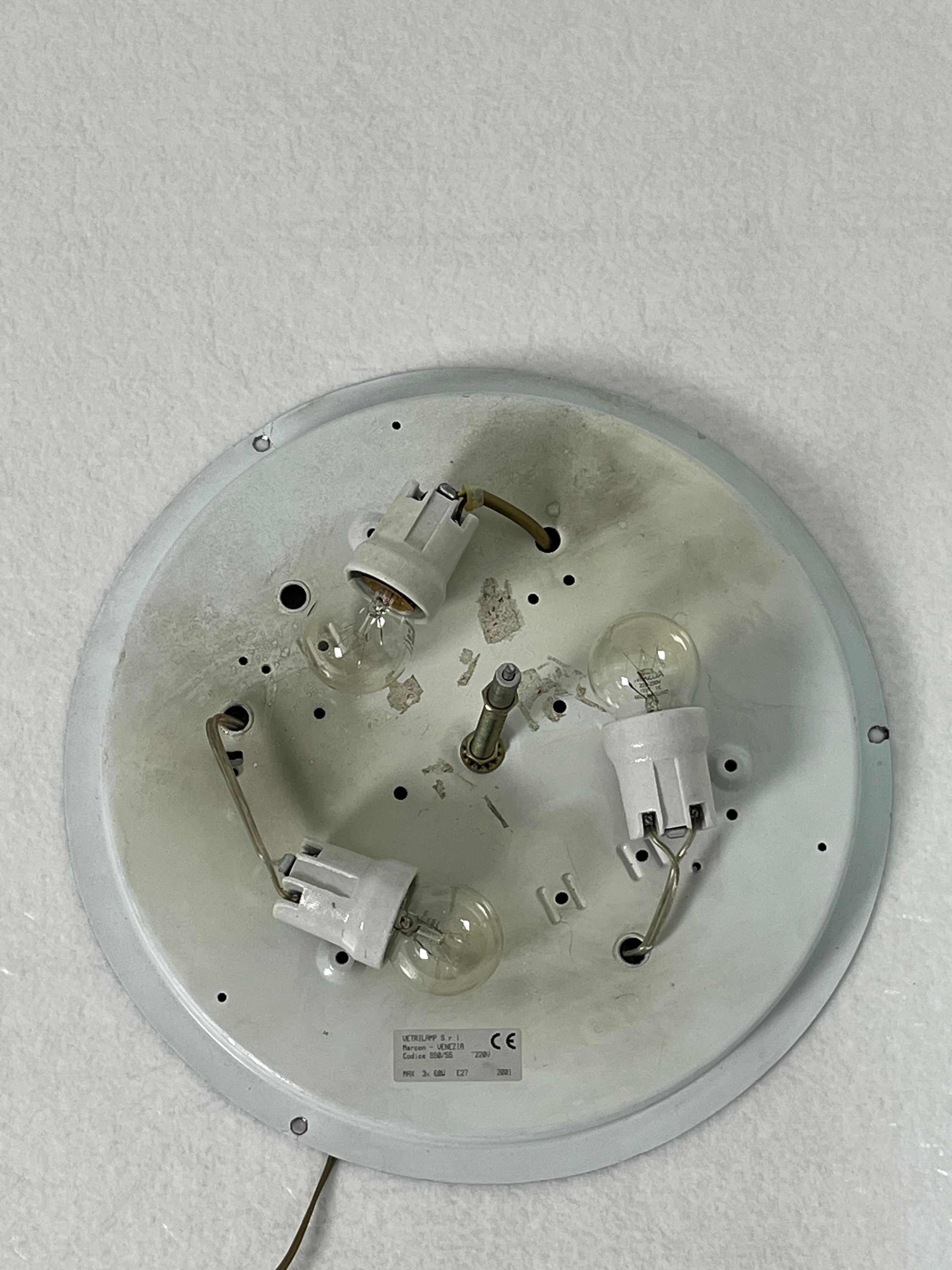 Grande lampada da soffitto veneziana a 3 luci in vetro di Murano, anni '80 in vendita 4