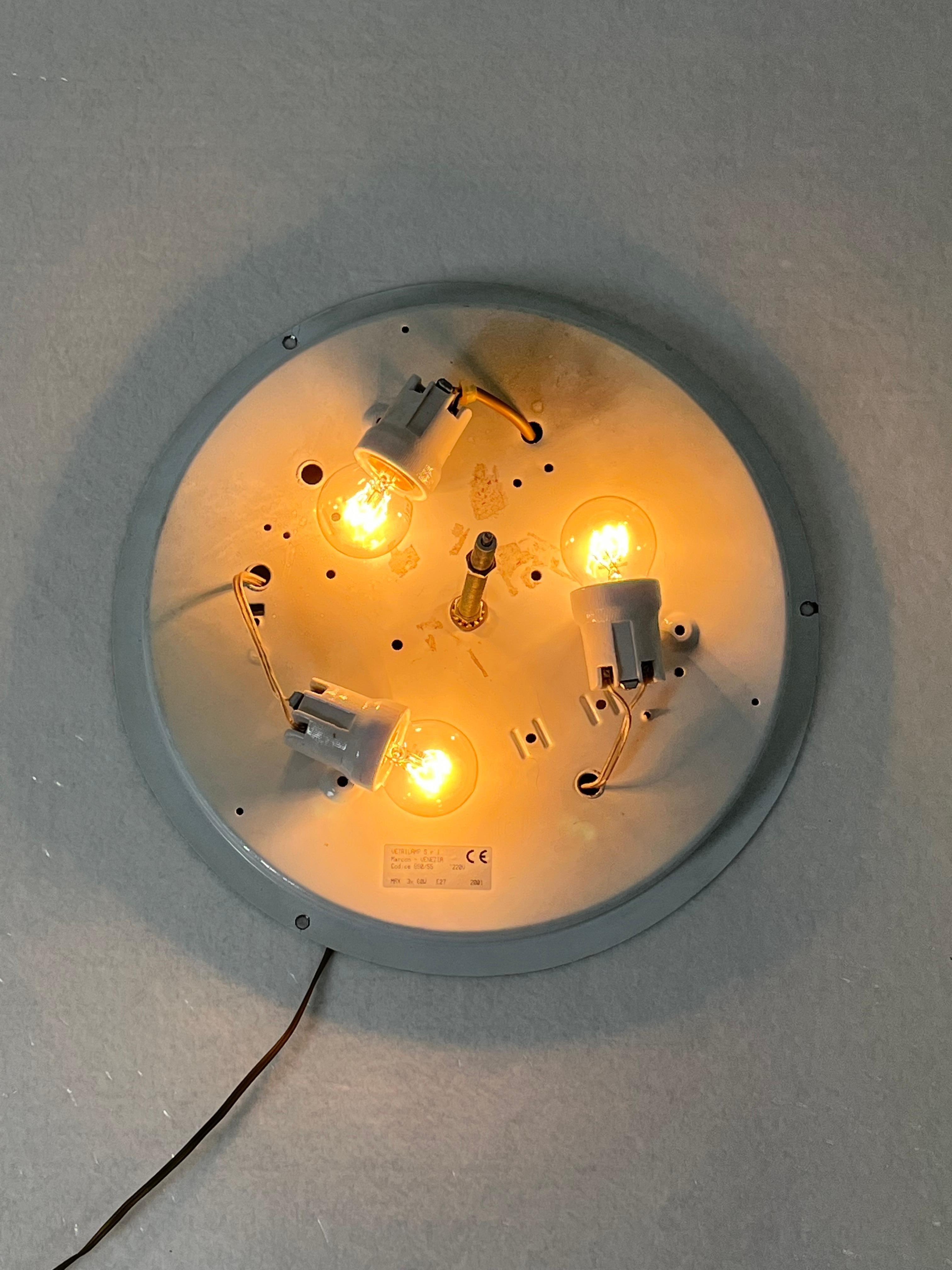 Grande lampada da soffitto veneziana a 3 luci in vetro di Murano, anni '80 in vendita 5