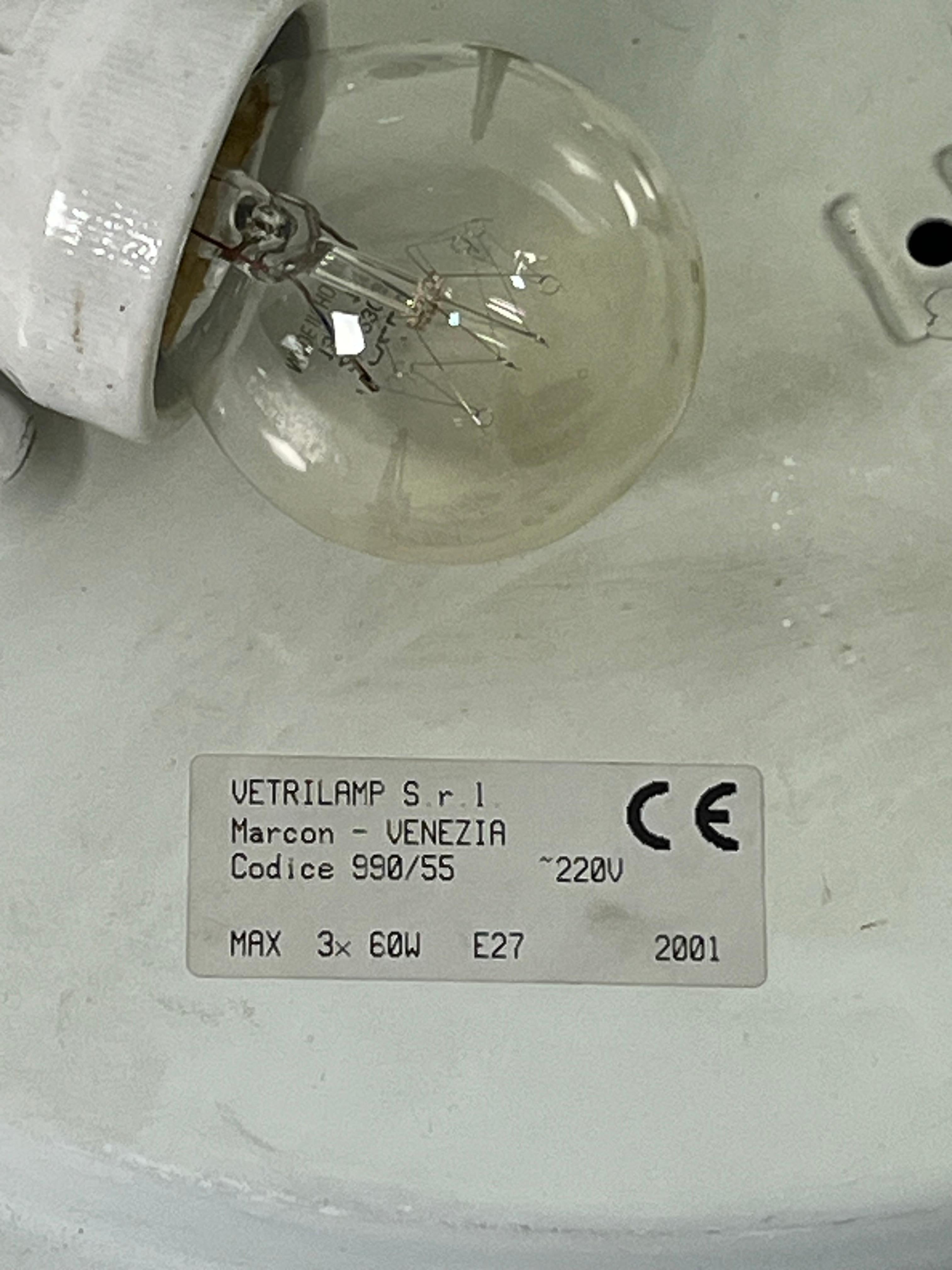 Grande lampada da soffitto veneziana a 3 luci in vetro di Murano, anni '80 in vendita 3