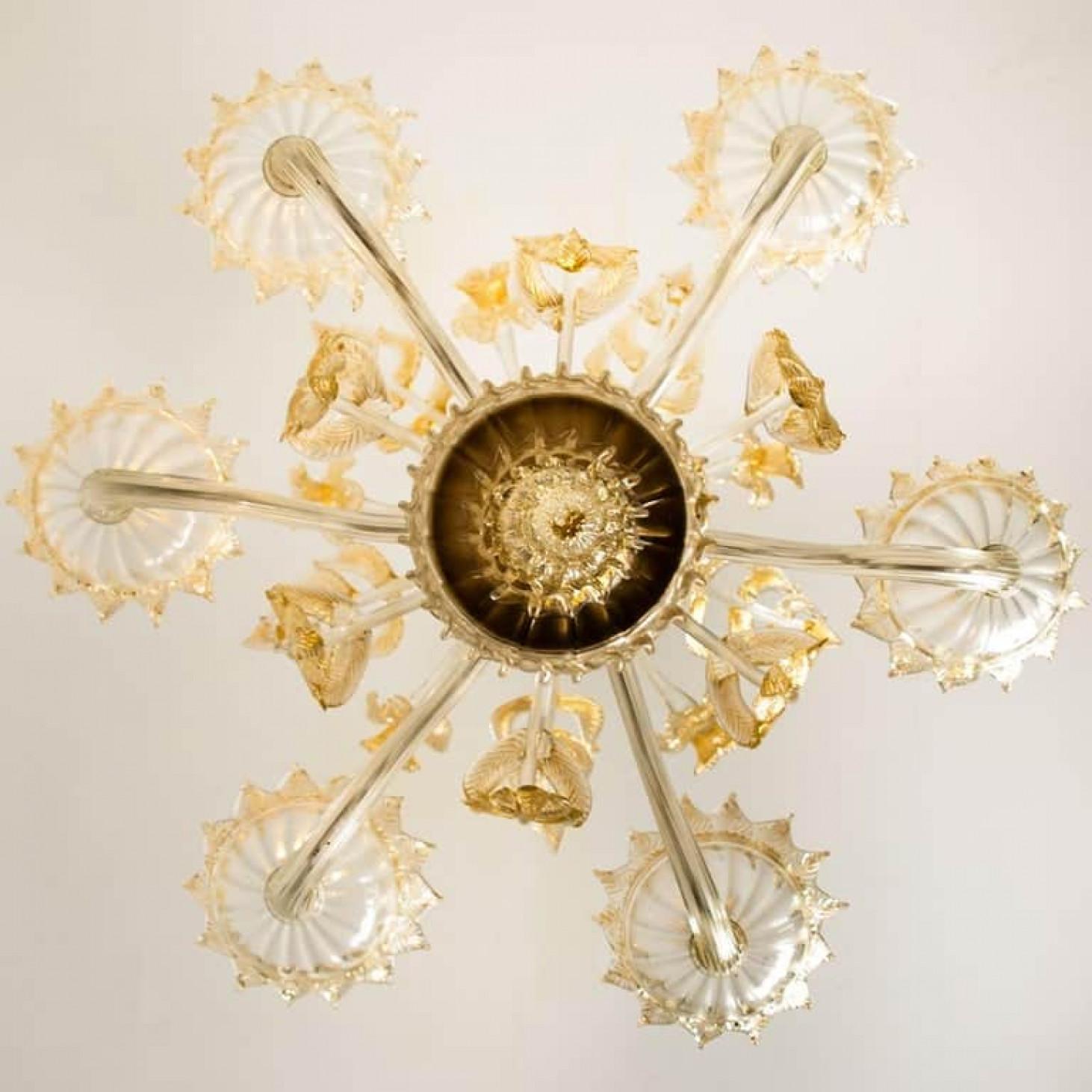 Large Venetian Chandelier in Gilded Murano Glass, by Barovier, 1950s For Sale 2