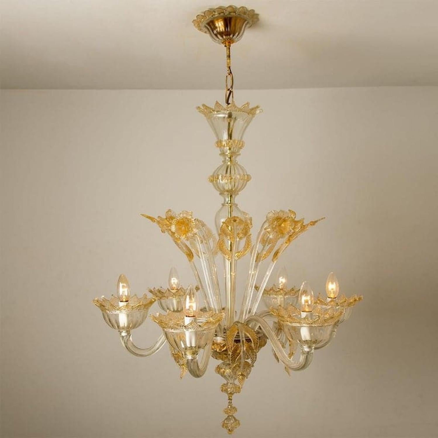 Grand lustre vénitien en verre de Murano doré, par Barovier, années 1950 en vente 4