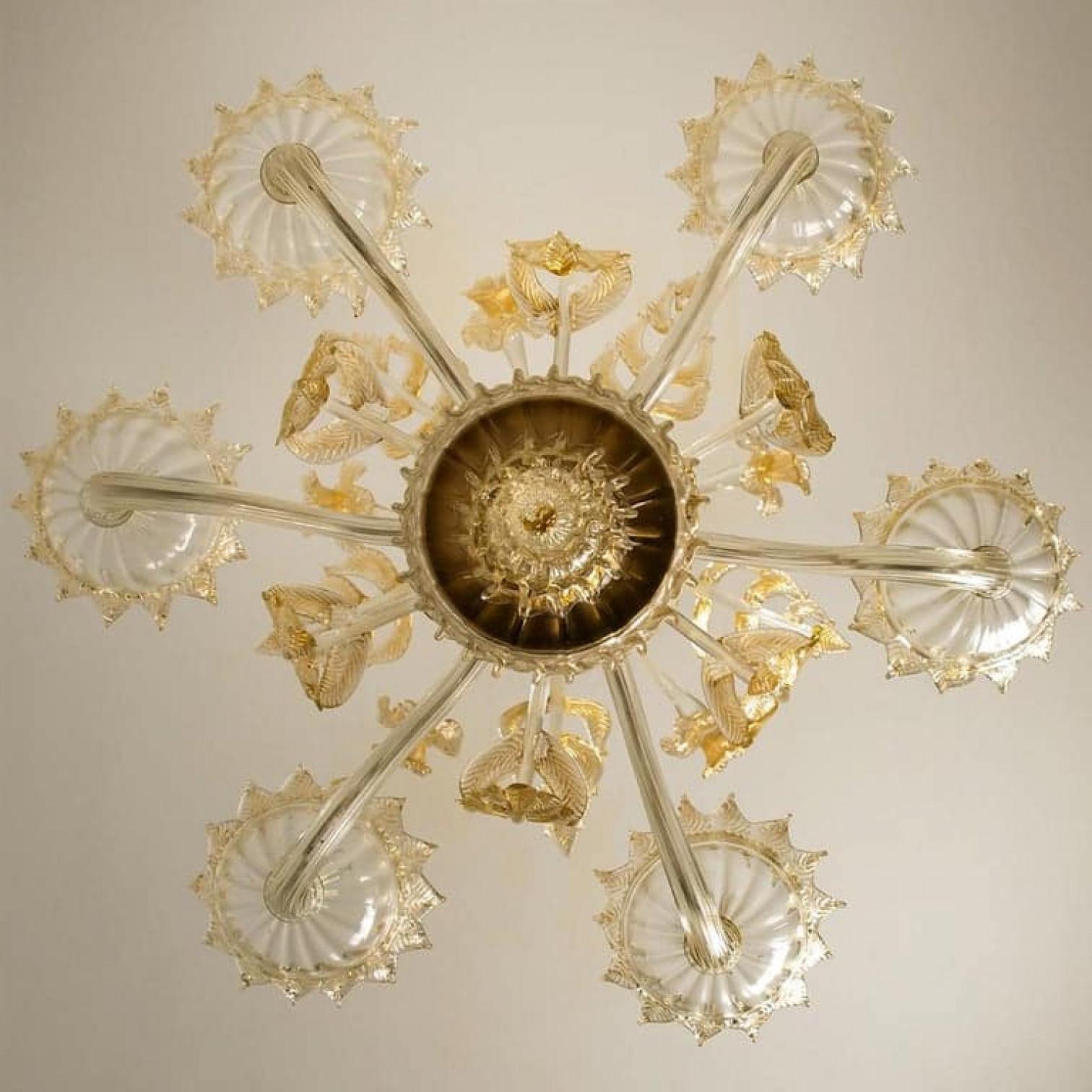Large Venetian Chandelier in Gilded Murano Glass, by Barovier, 1950s For Sale 7