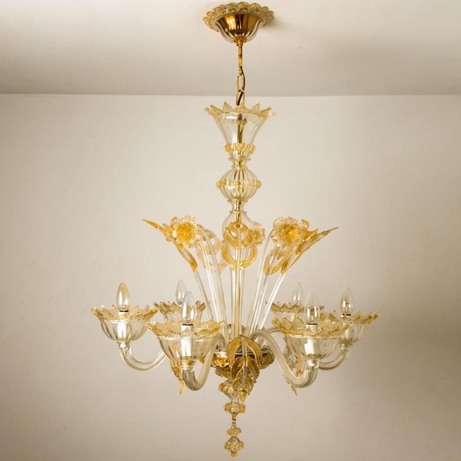 Mid-Century Modern Large Venetian Chandelier in Gilded Murano Glass, by Barovier, 1950s For Sale