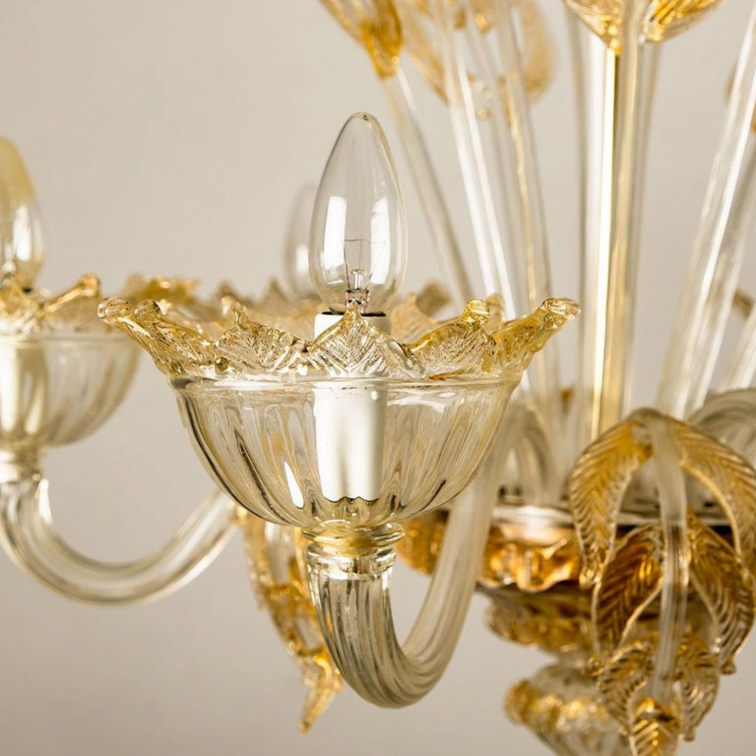 Brass Large Venetian Chandelier in Gilded Murano Glass, by Barovier, 1950s For Sale