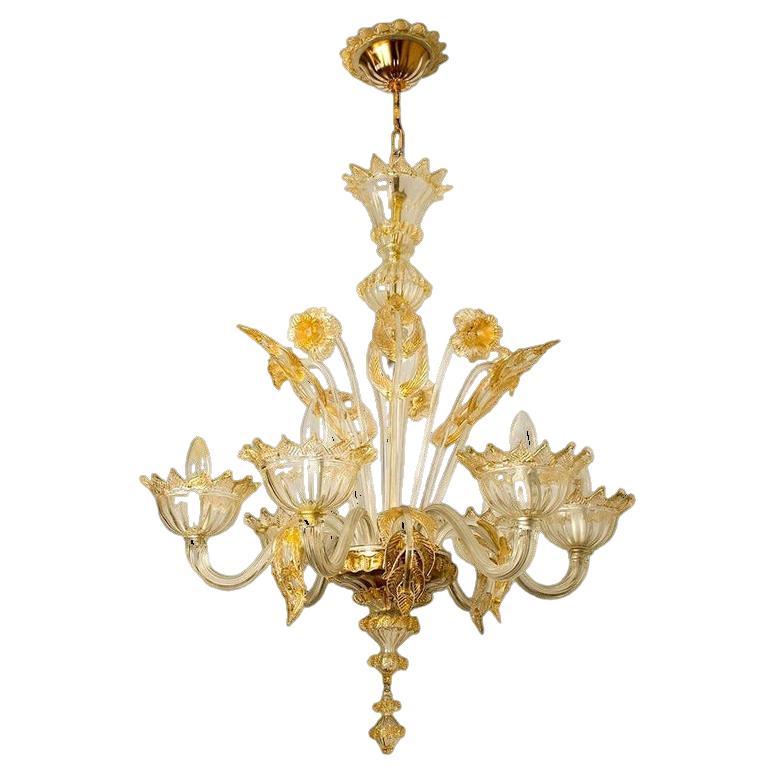 Large Venetian Chandelier in Gilded Murano Glass, by Barovier, 1950s For Sale