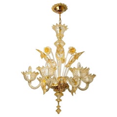 Vintage Large Venetian Chandelier in Gilded Murano Glass, by Barovier, 1950s
