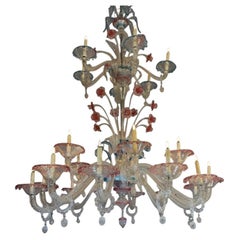 Large Venetian chandelier in multicolored Murano glass, around 1920