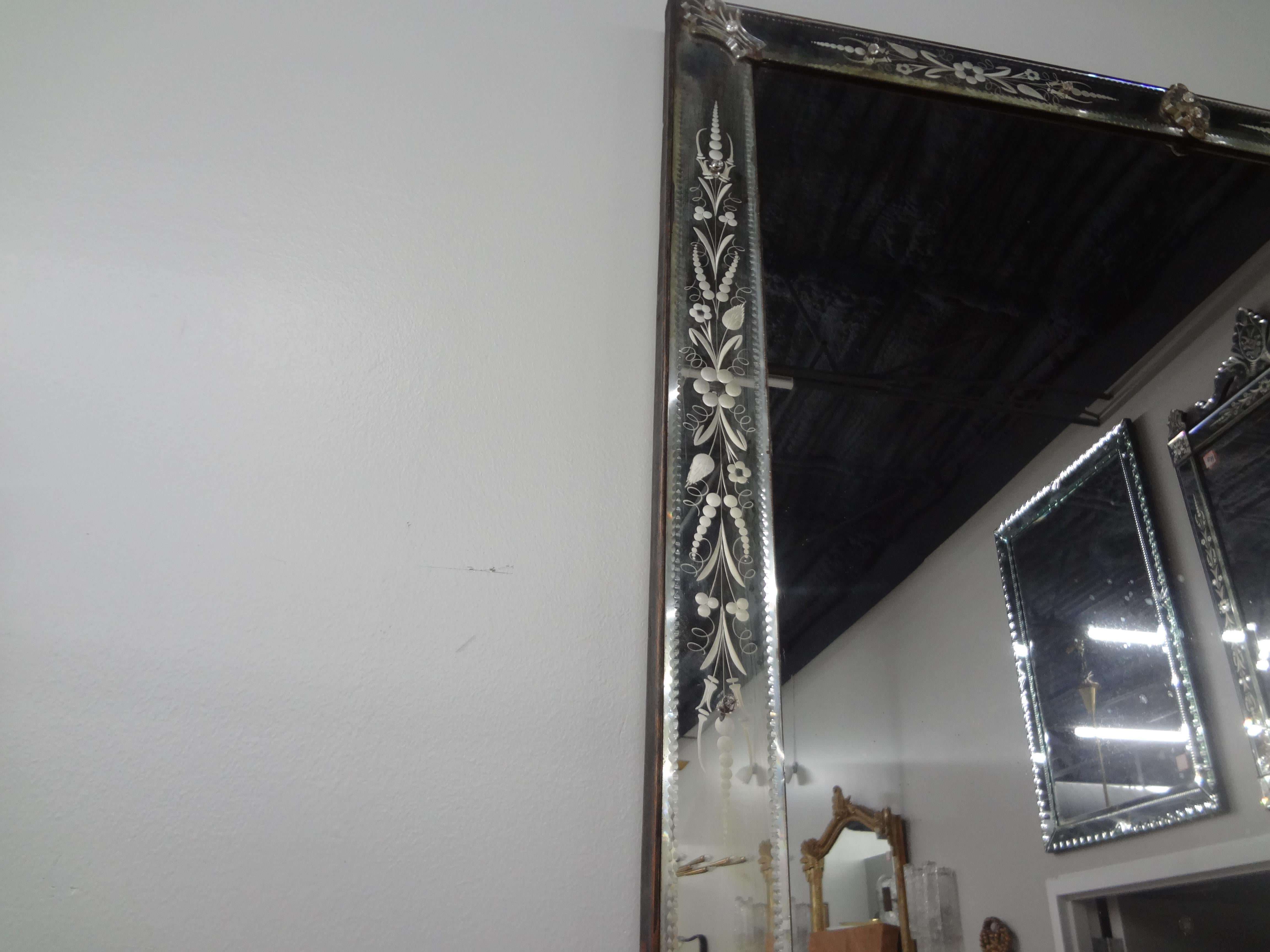 Hollywood Regency Large Venetian Mirror, Etched And Beveled For Sale