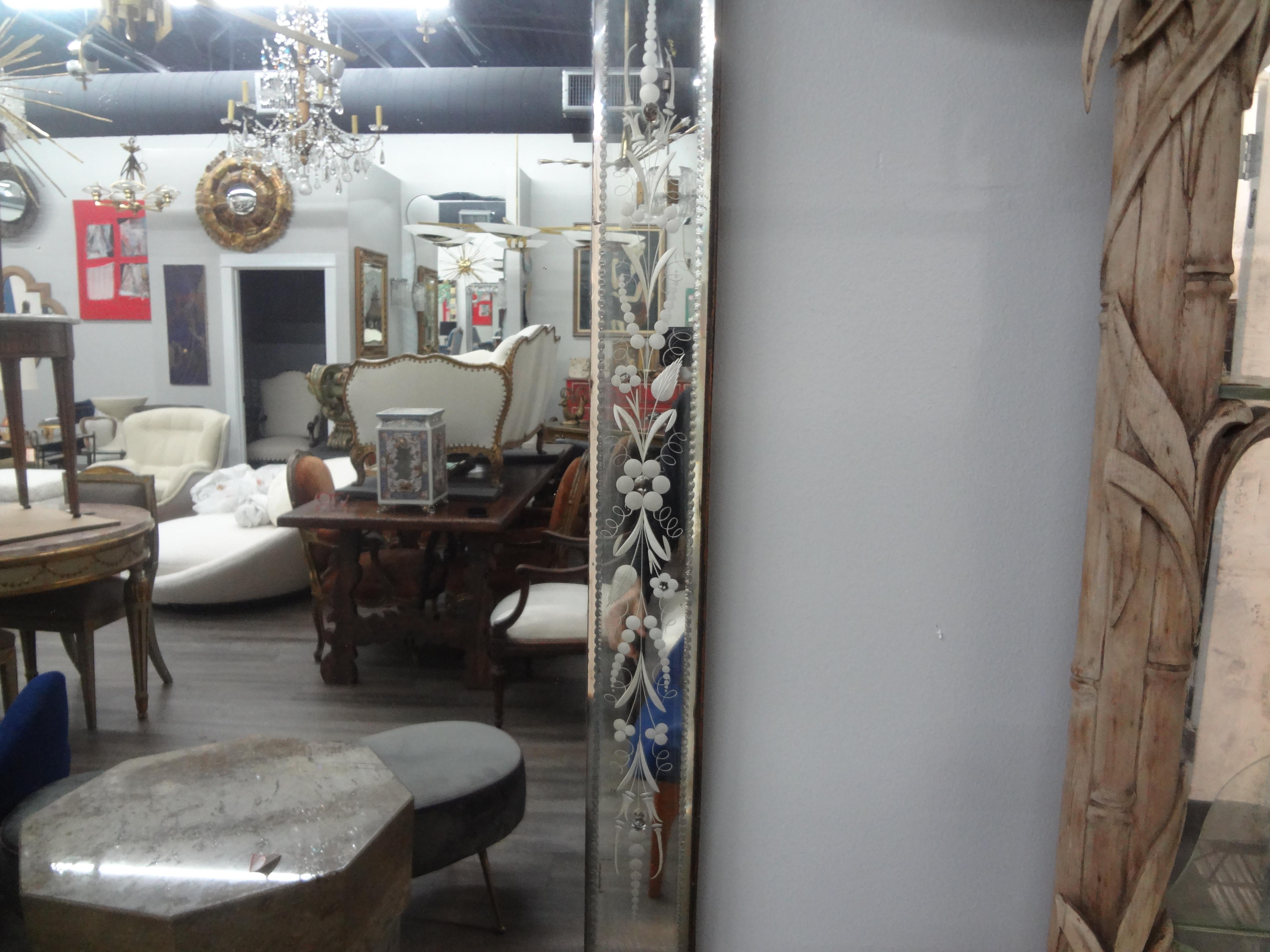 Large Venetian Etched Beveled Mirror In Good Condition For Sale In Houston, TX