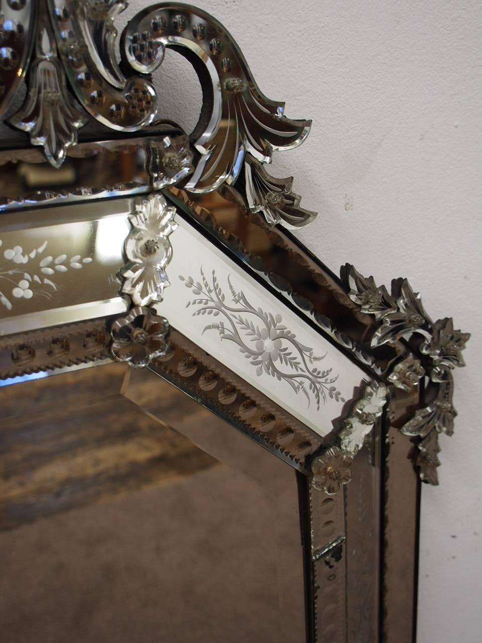 Large Venetian Etched Glass Wall Mirror 1