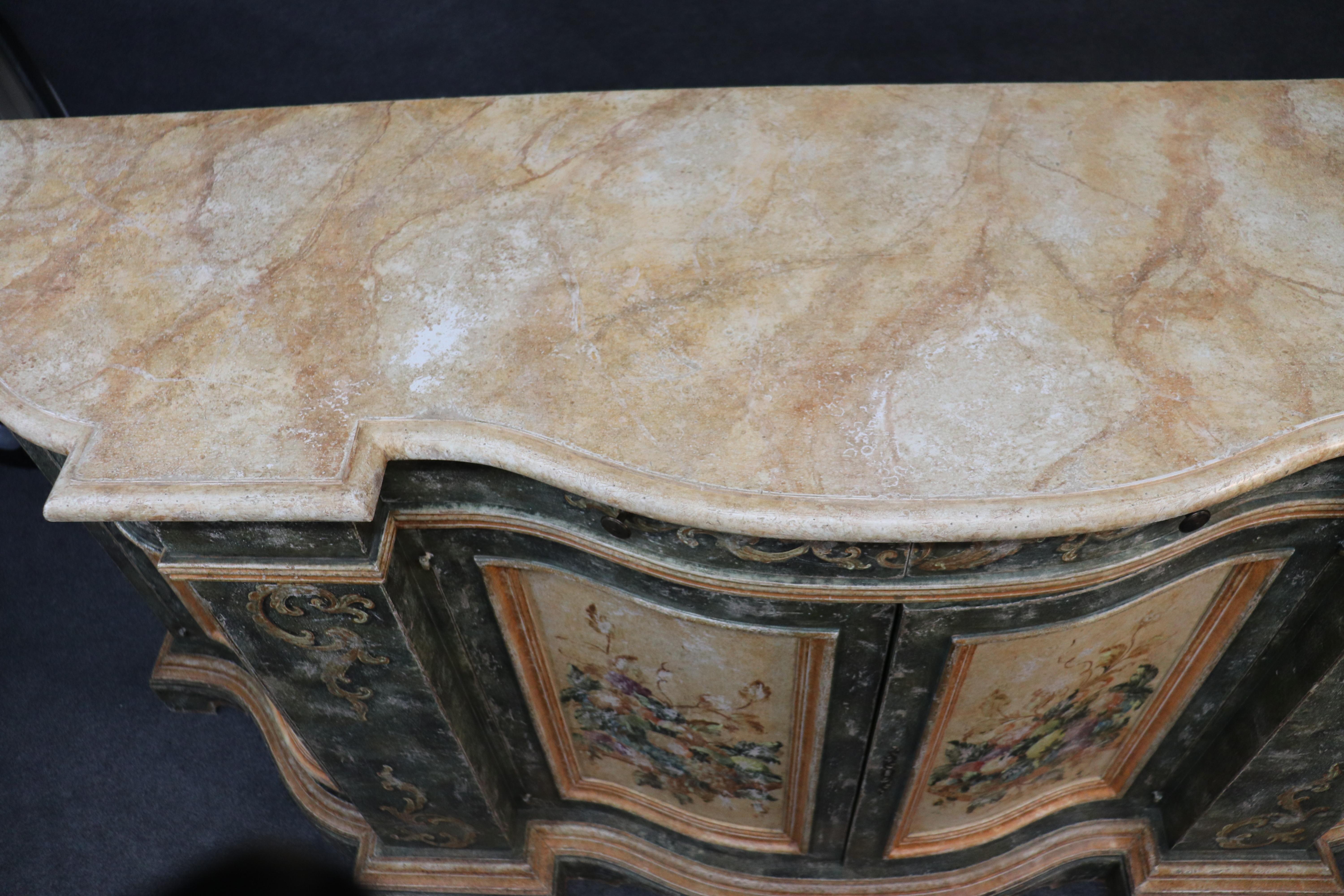 Large Venetian Faux Marble Paint Decorated Antique Distressed Sideboard Buffet 3