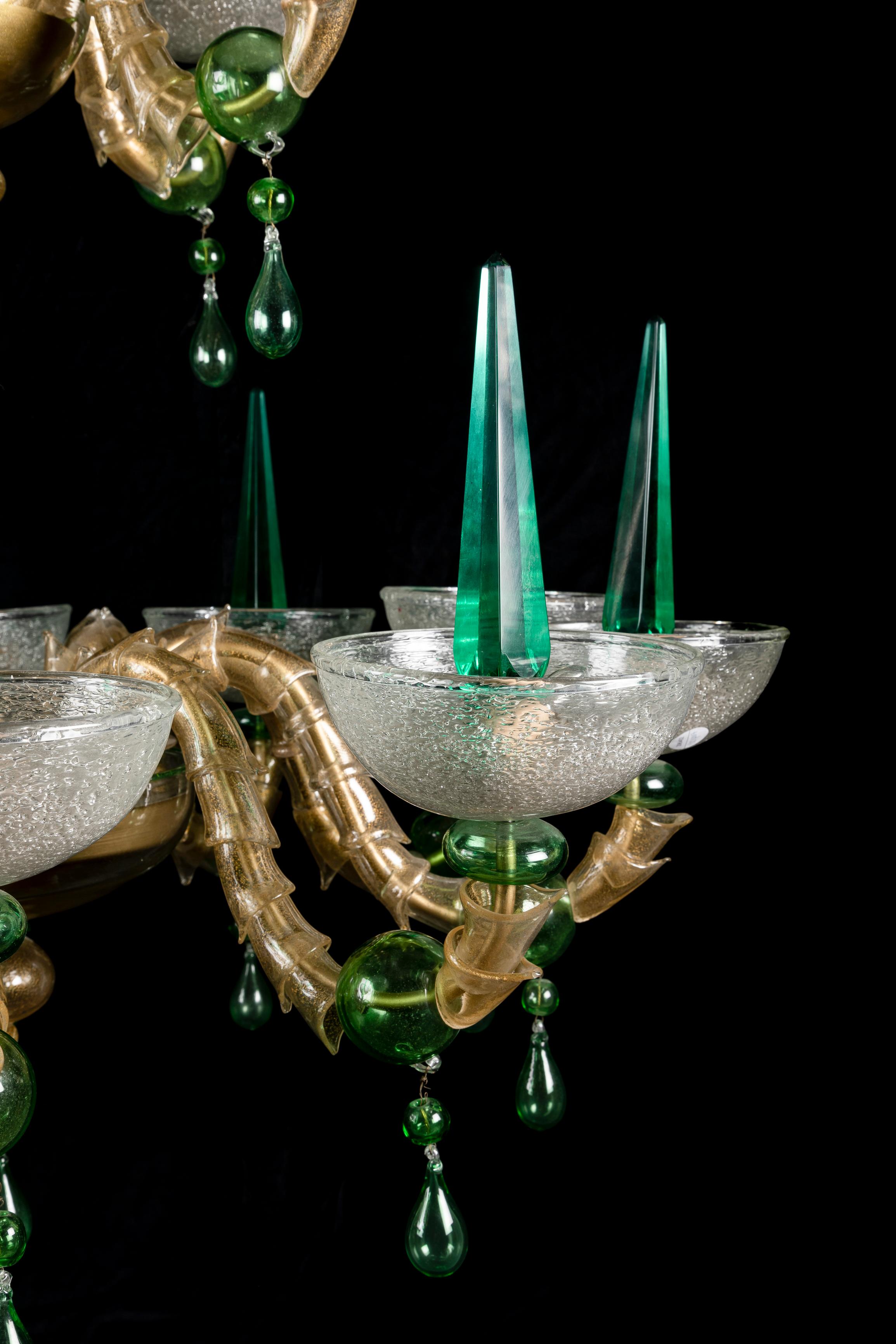Large Venetian Green Murano Glass Mid Century Modern Chandelier For Sale 2