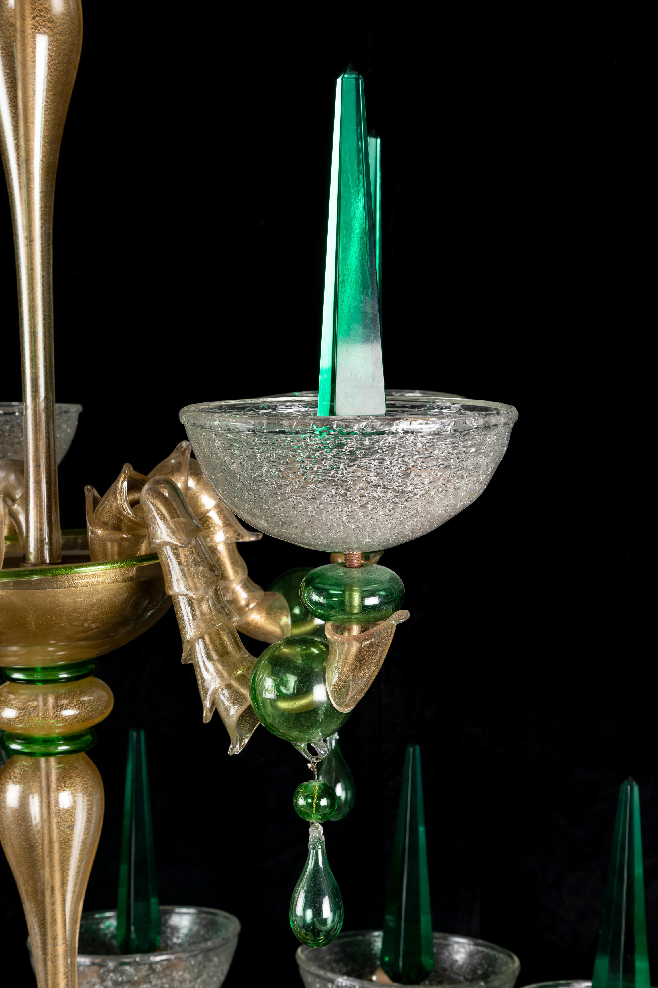 Large Venetian Green Murano Glass Mid Century Modern Chandelier For Sale 4