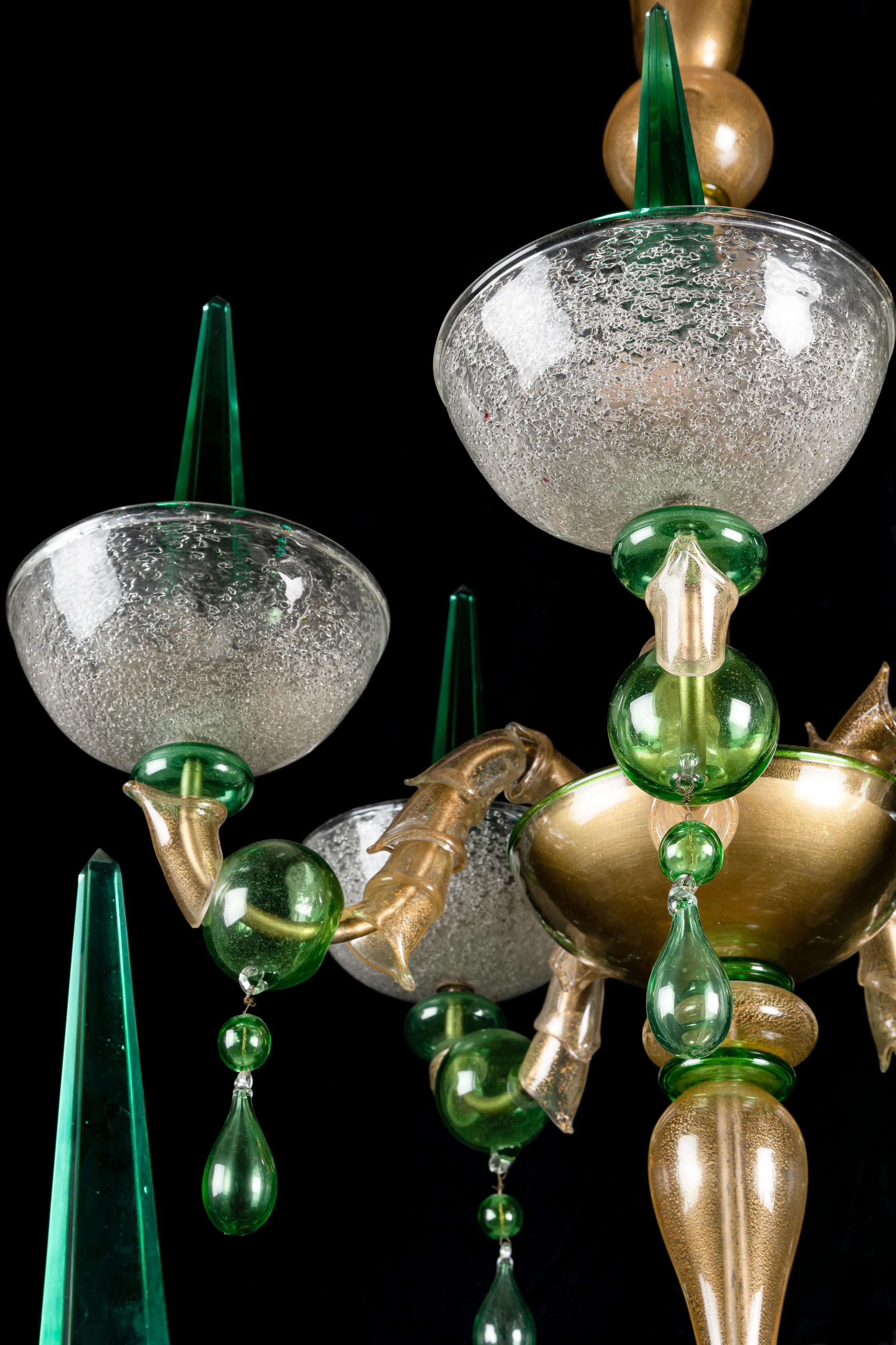 Large Venetian Green Murano Glass Mid Century Modern Chandelier For Sale 6