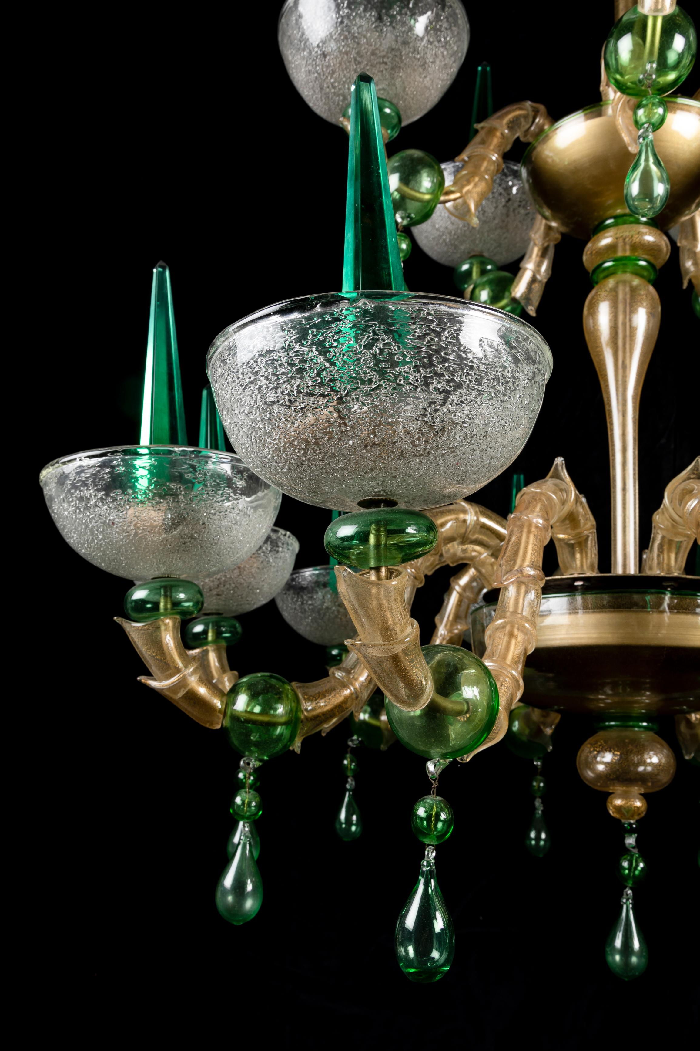 Grand lustre vénitien en verre de Murano vert, mi-siècle moderne en vente 8