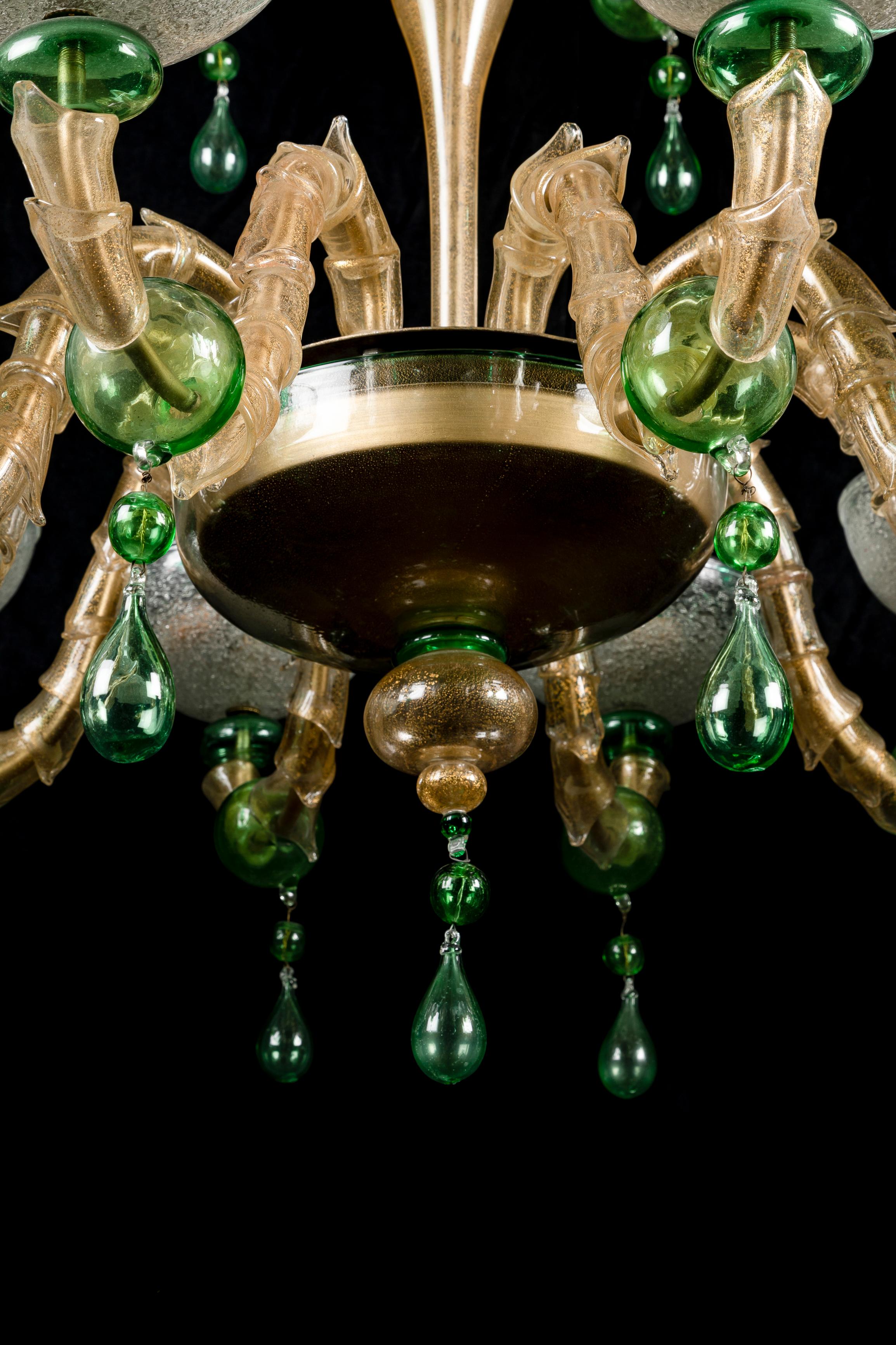 Grand lustre vénitien en verre de Murano vert, mi-siècle moderne en vente 10