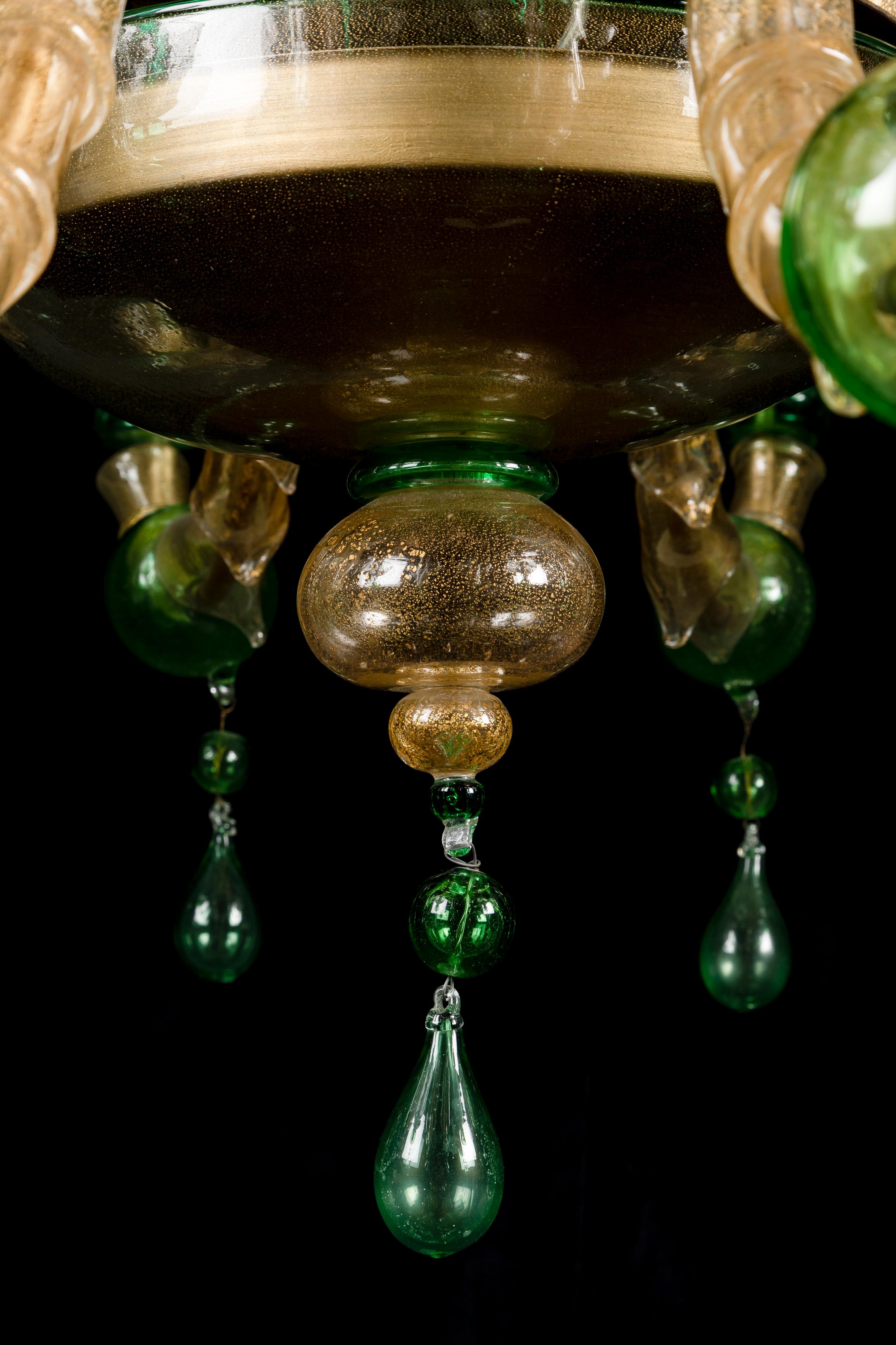 Grand lustre vénitien en verre de Murano vert, mi-siècle moderne en vente 11