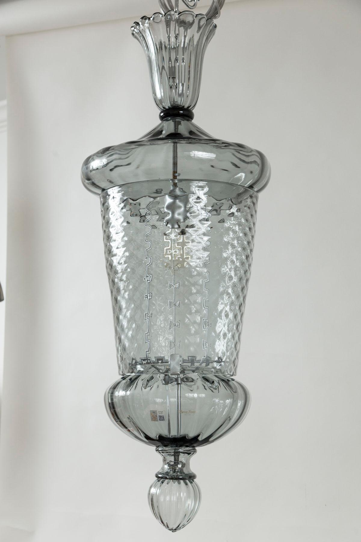 Large Venetian Grey Blown Lantern By Seguso, UL Certified In New Condition For Sale In Westport, CT