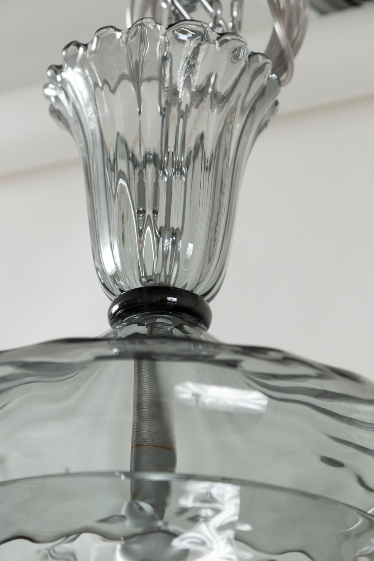 XXIe siècle et contemporain Grande lanterne vénitienne soufflée grise de Seguso, certifiée UL en vente