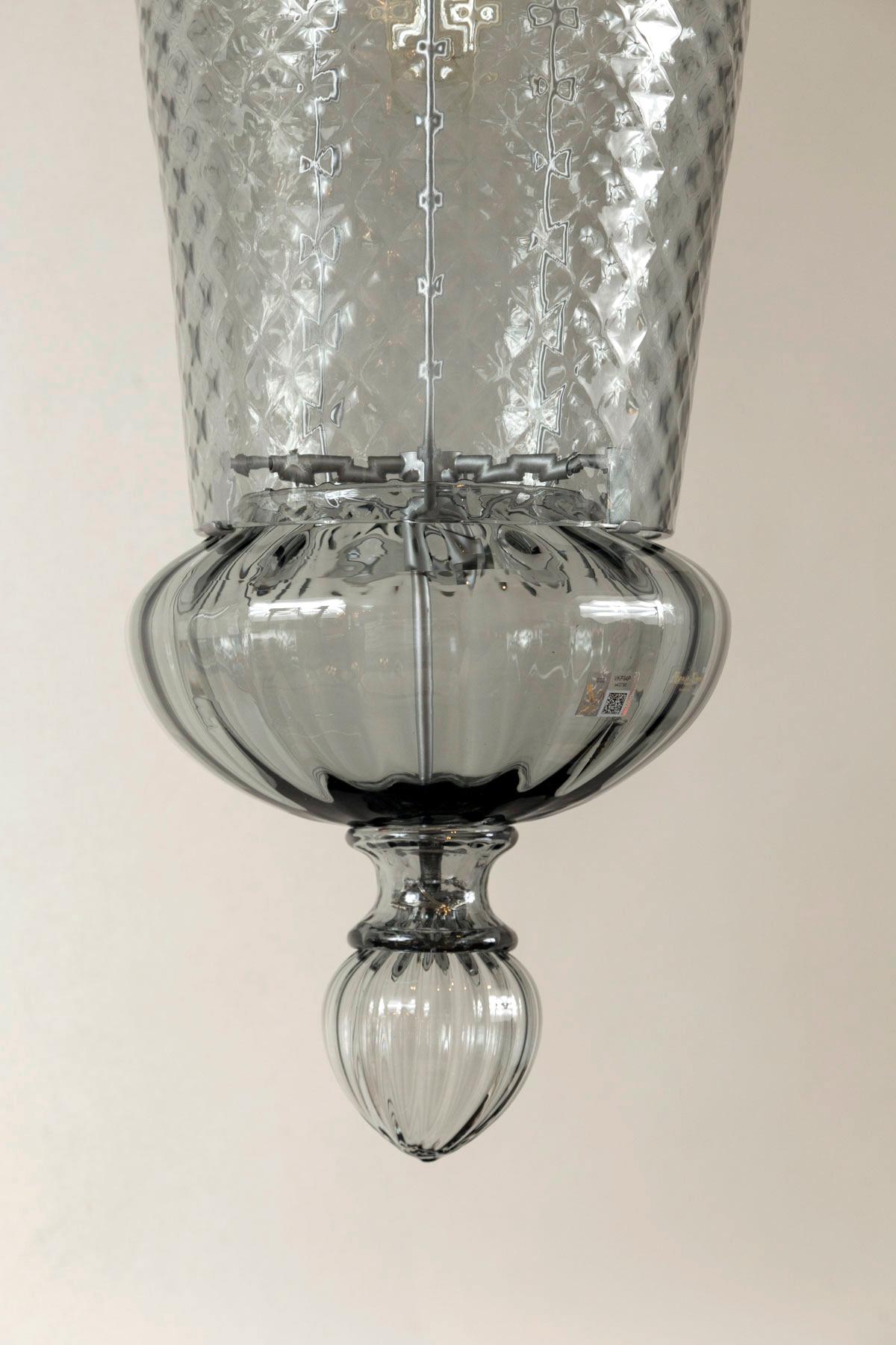 Blown Glass Large Venetian Grey Blown Lantern By Seguso, UL Certified For Sale