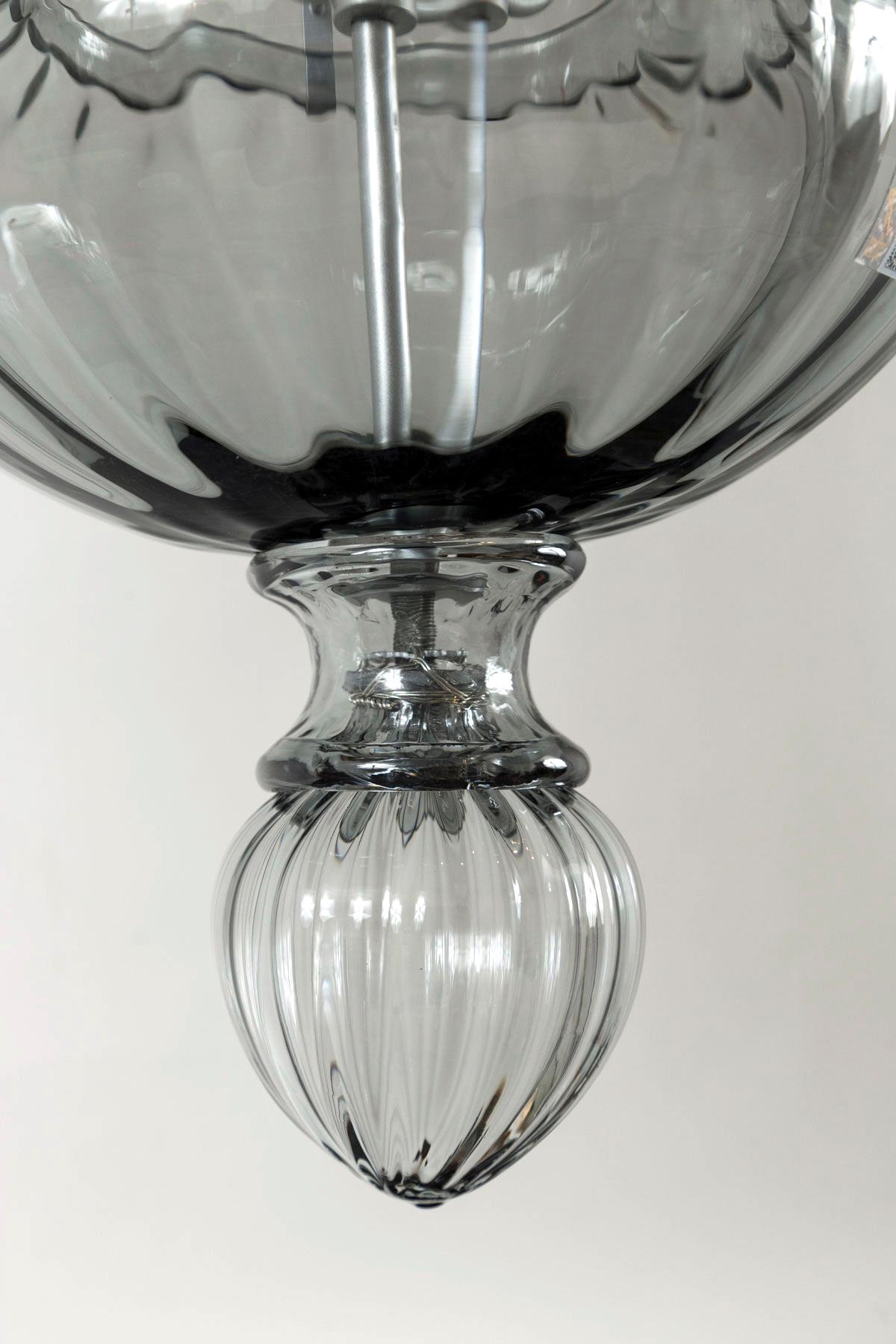 Large Venetian Grey Blown Lantern By Seguso, UL Certified For Sale 1