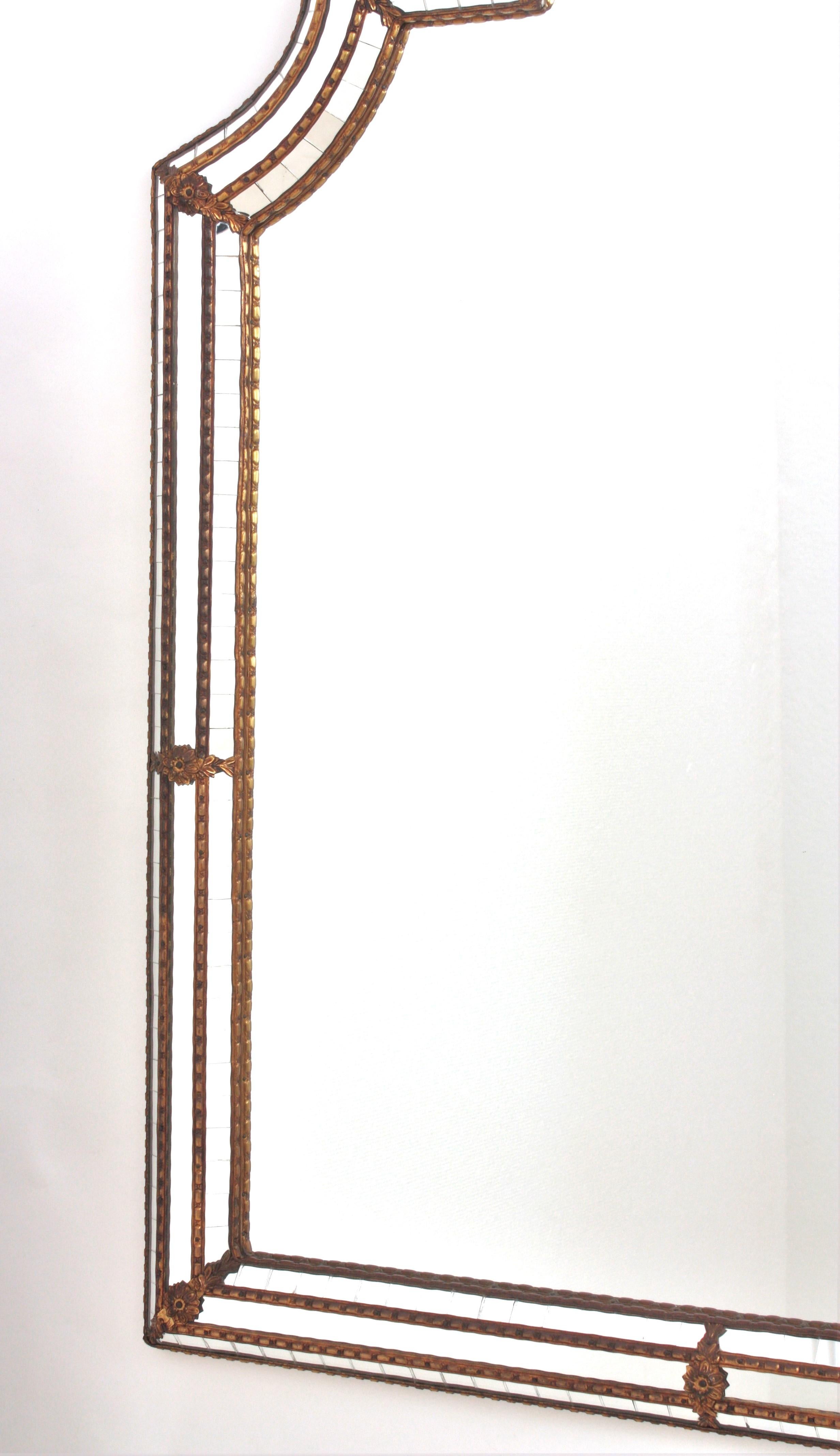 Large Venetian Modern Arched Mirror with Brass Details 4
