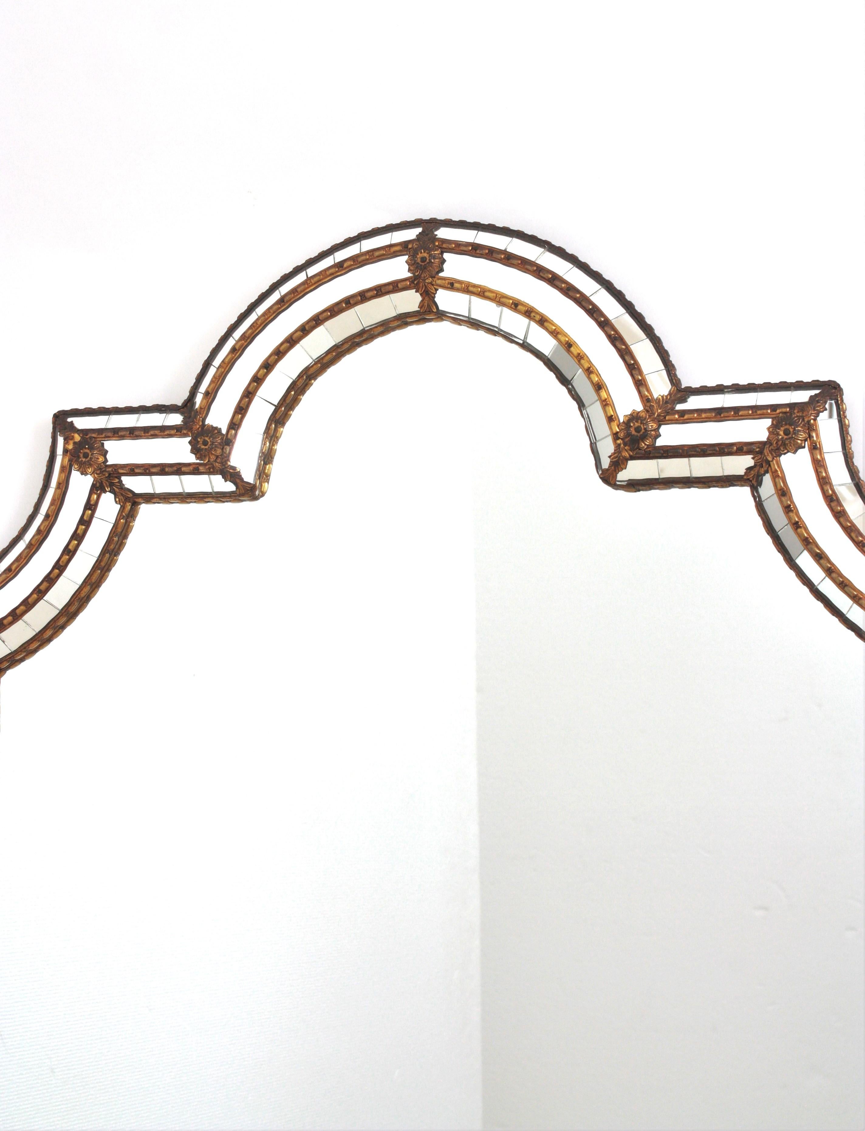 Large Venetian Modern Arched Mirror with Brass Details 5