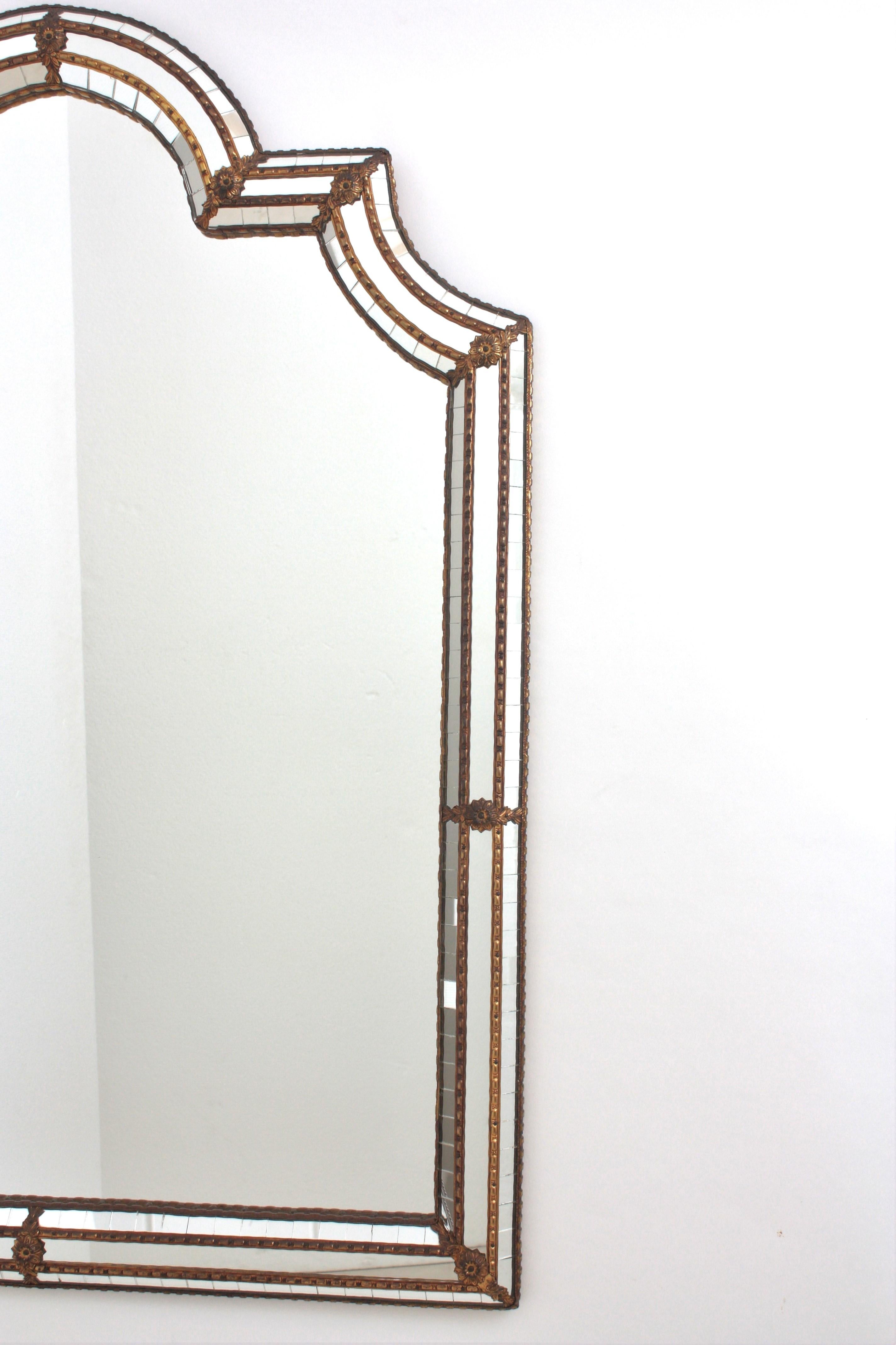 Large Venetian Modern Arched Mirror with Brass Details 2