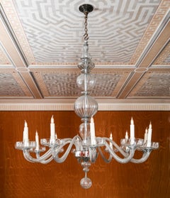 Grande lampadario veneziano di Murano in vetro incolore a dodici luci