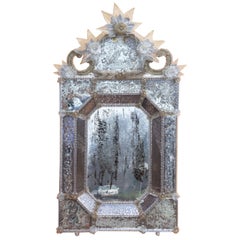 Grand miroir mural vénitien en verre de Murano, début du 20e siècle