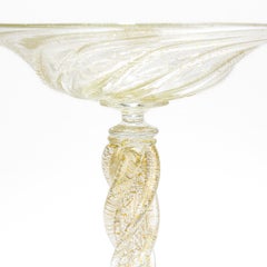 Large Venetian Murano Glass Gold Fleck Compote or Tazza Attributed to Salviati