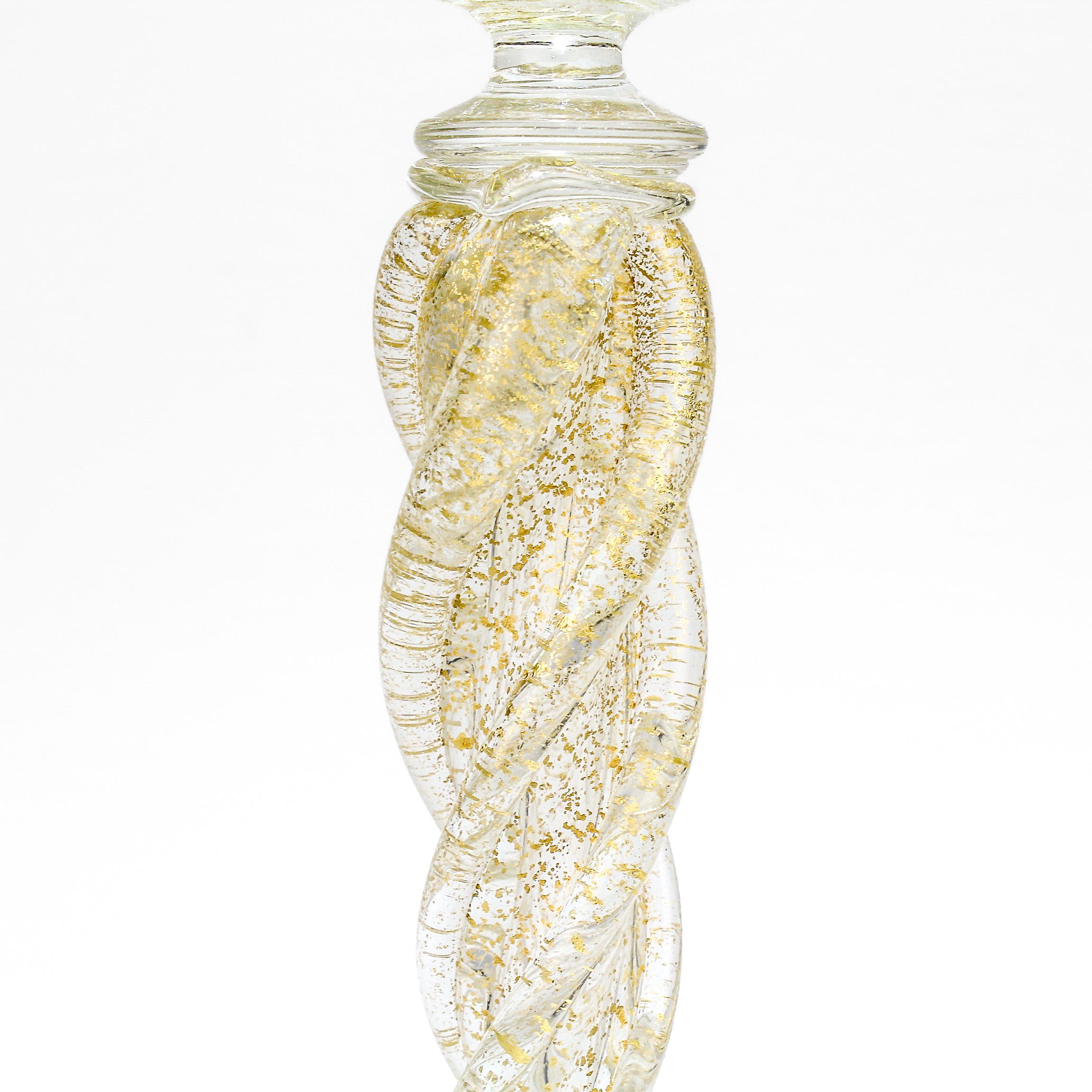 Mid-Century Modern Large Venetian Murano Glass Gold Fleck Compote or Tazza Attributed to Salviati For Sale