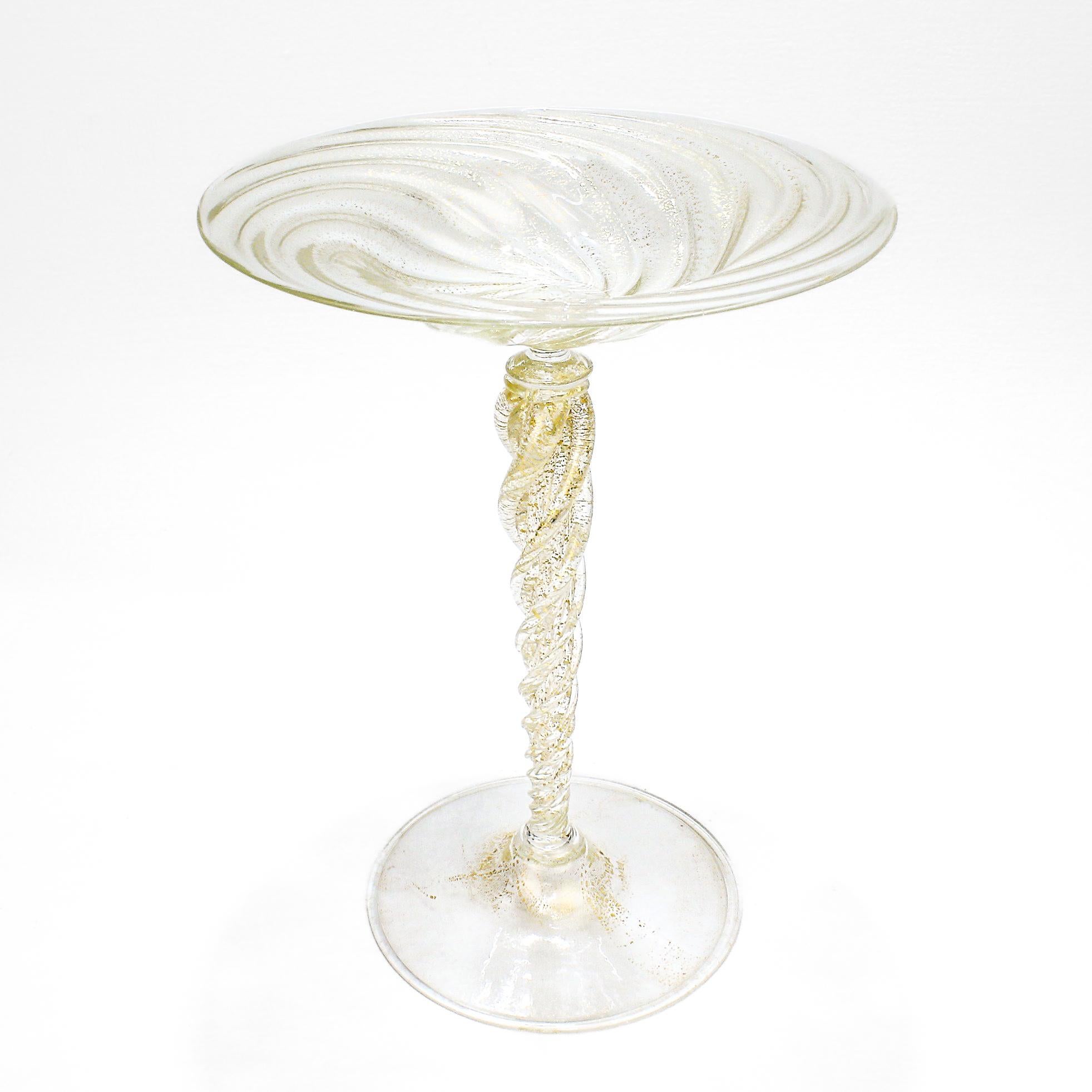 Italian Large Venetian Murano Glass Gold Fleck Compote or Tazza Attributed to Salviati For Sale