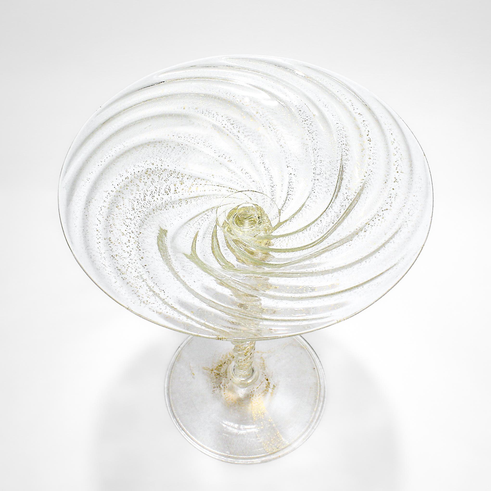 20th Century Large Venetian Murano Glass Gold Fleck Compote or Tazza Attributed to Salviati For Sale