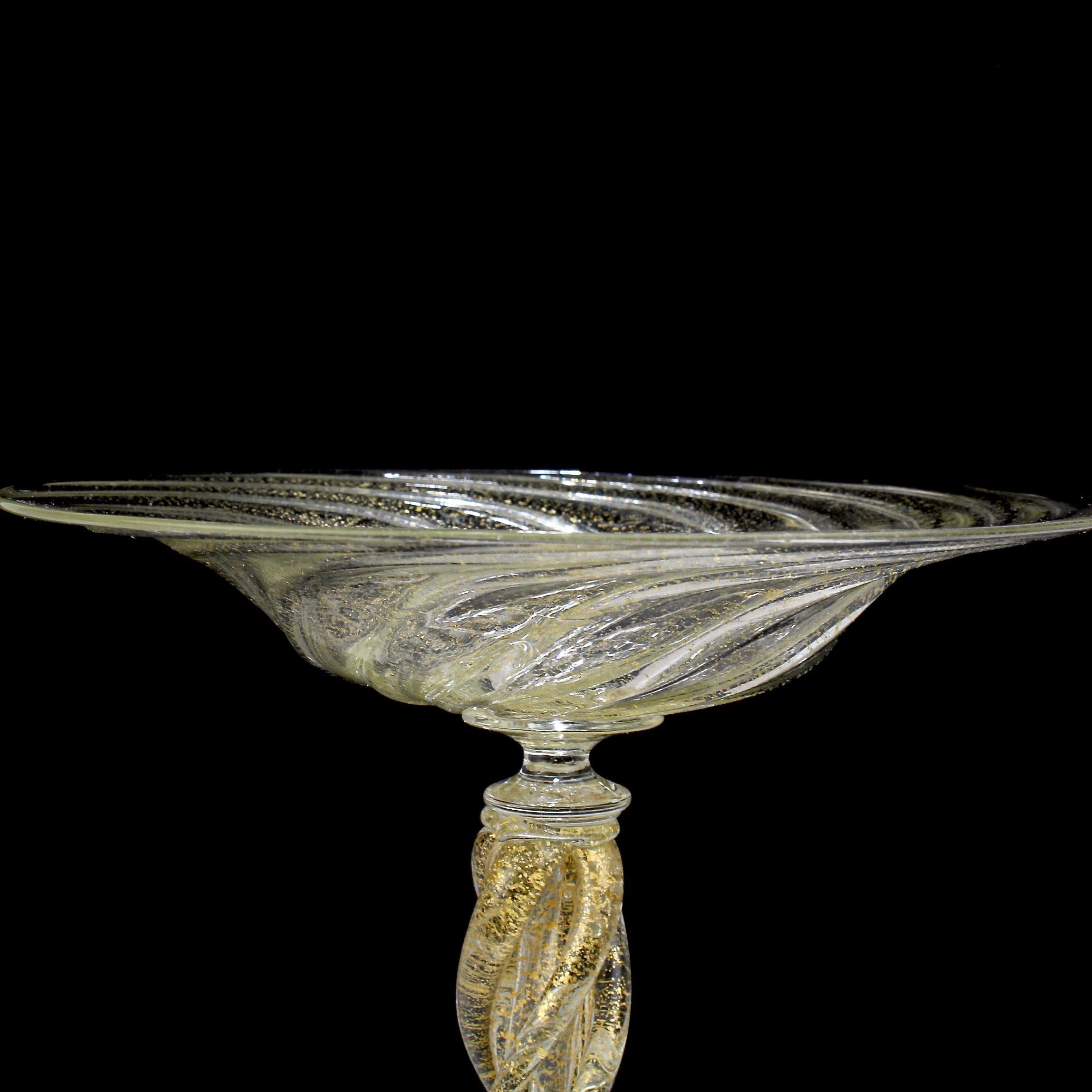 Art Glass Large Venetian Murano Glass Gold Fleck Compote or Tazza Attributed to Salviati For Sale