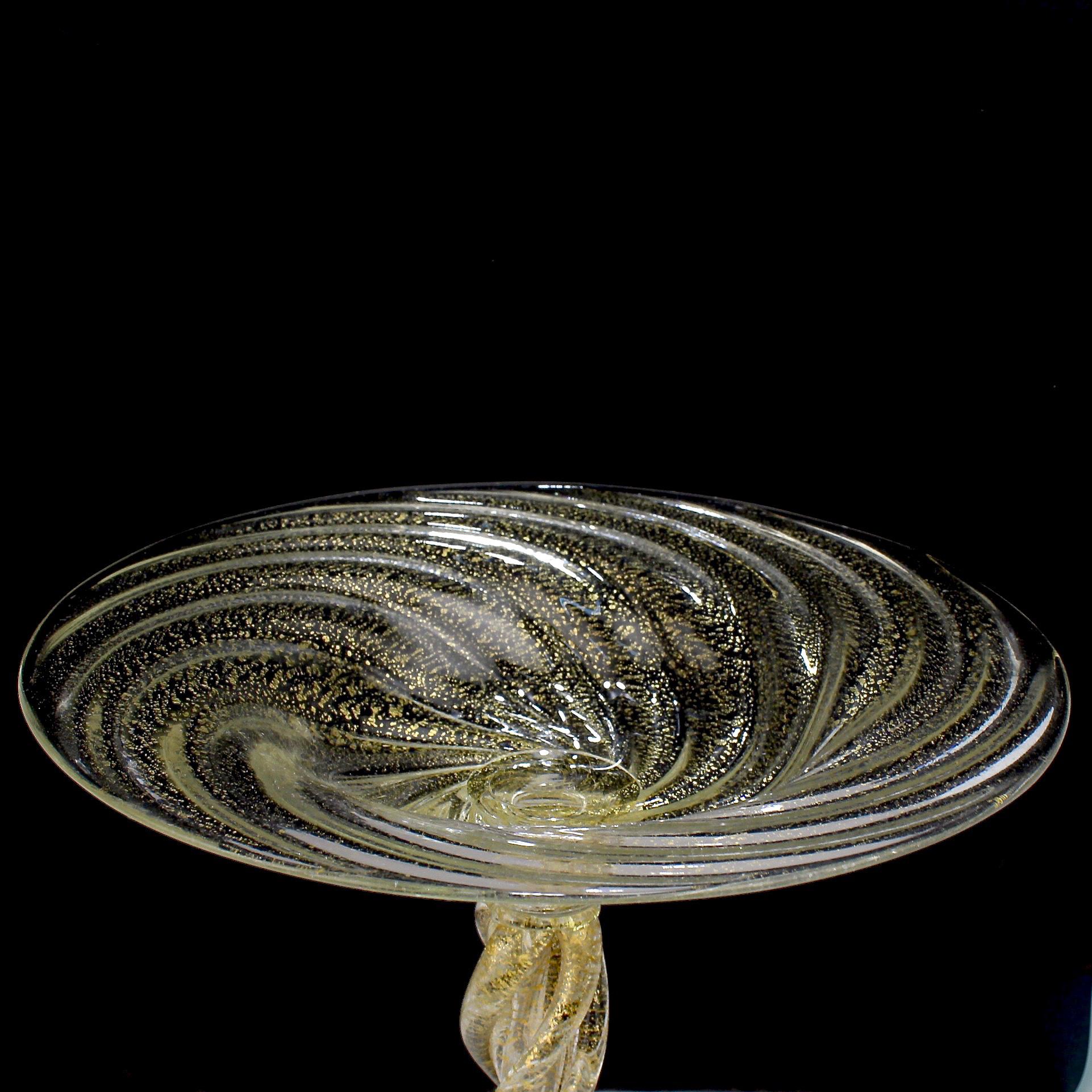 Large Venetian Murano Glass Gold Fleck Compote or Tazza Attributed to Salviati For Sale 2