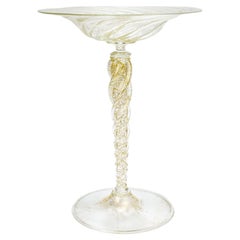Large Venetian Murano Glass Gold Fleck Compote or Tazza Attributed to Salviati